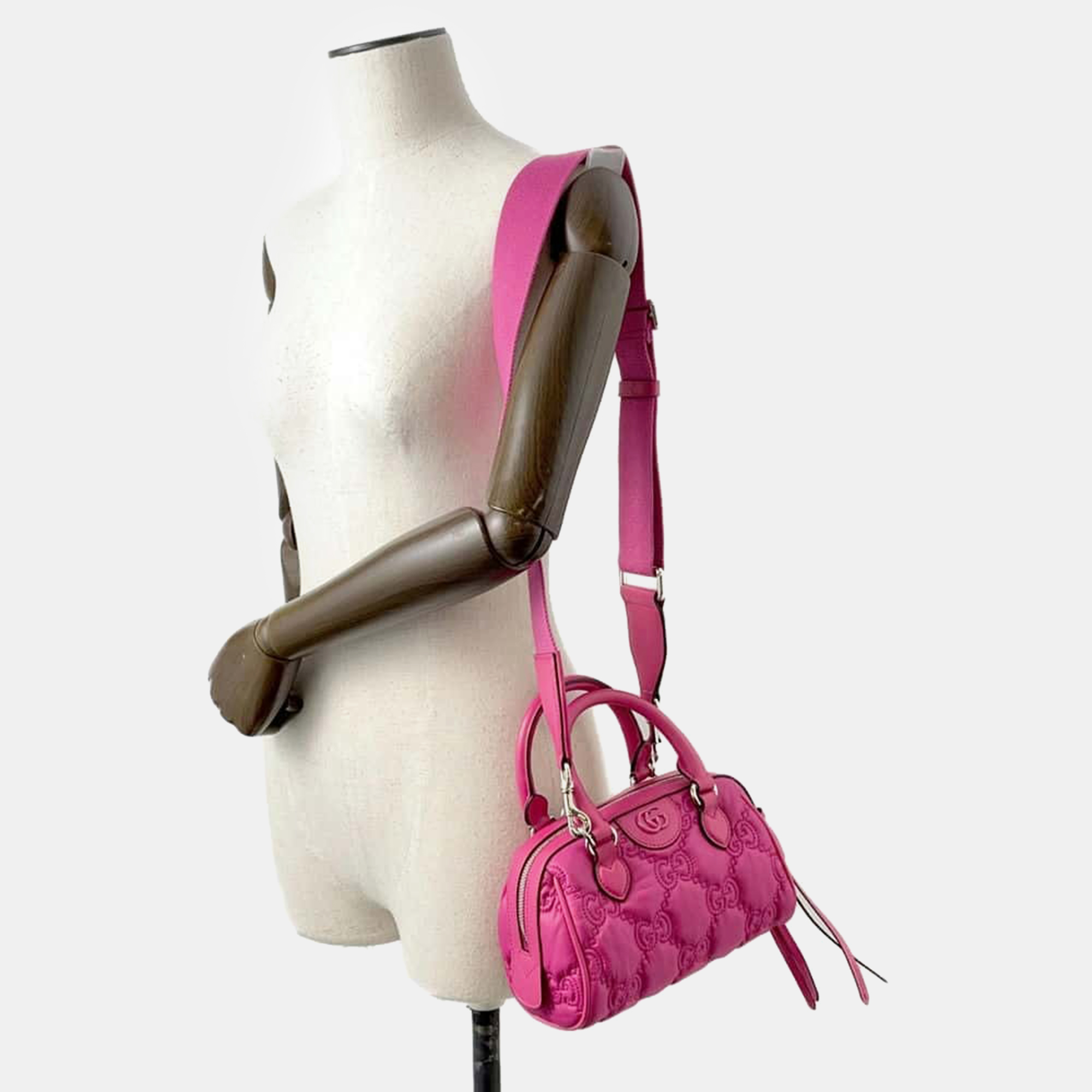 Gucci Pink GG Embossed Nylon And Leather Mini Shoulder Bag