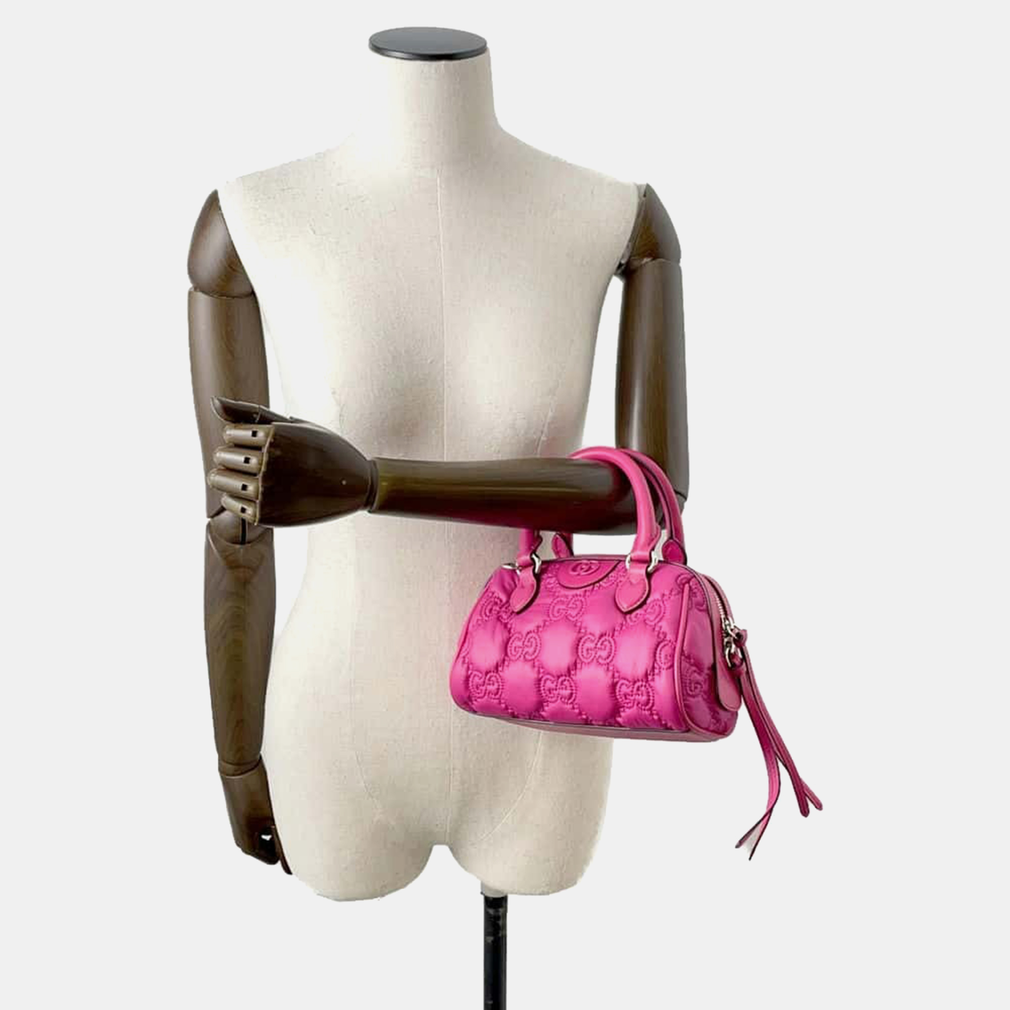 Gucci Pink GG Embossed Nylon And Leather Mini Shoulder Bag