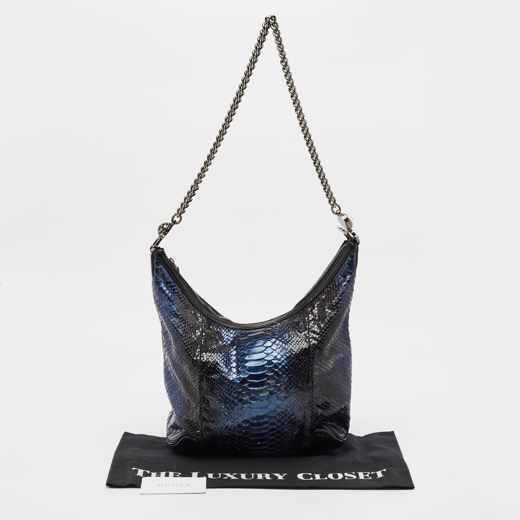 Gucci Metallic Blue/Black Leather And Python Galaxy Hobo