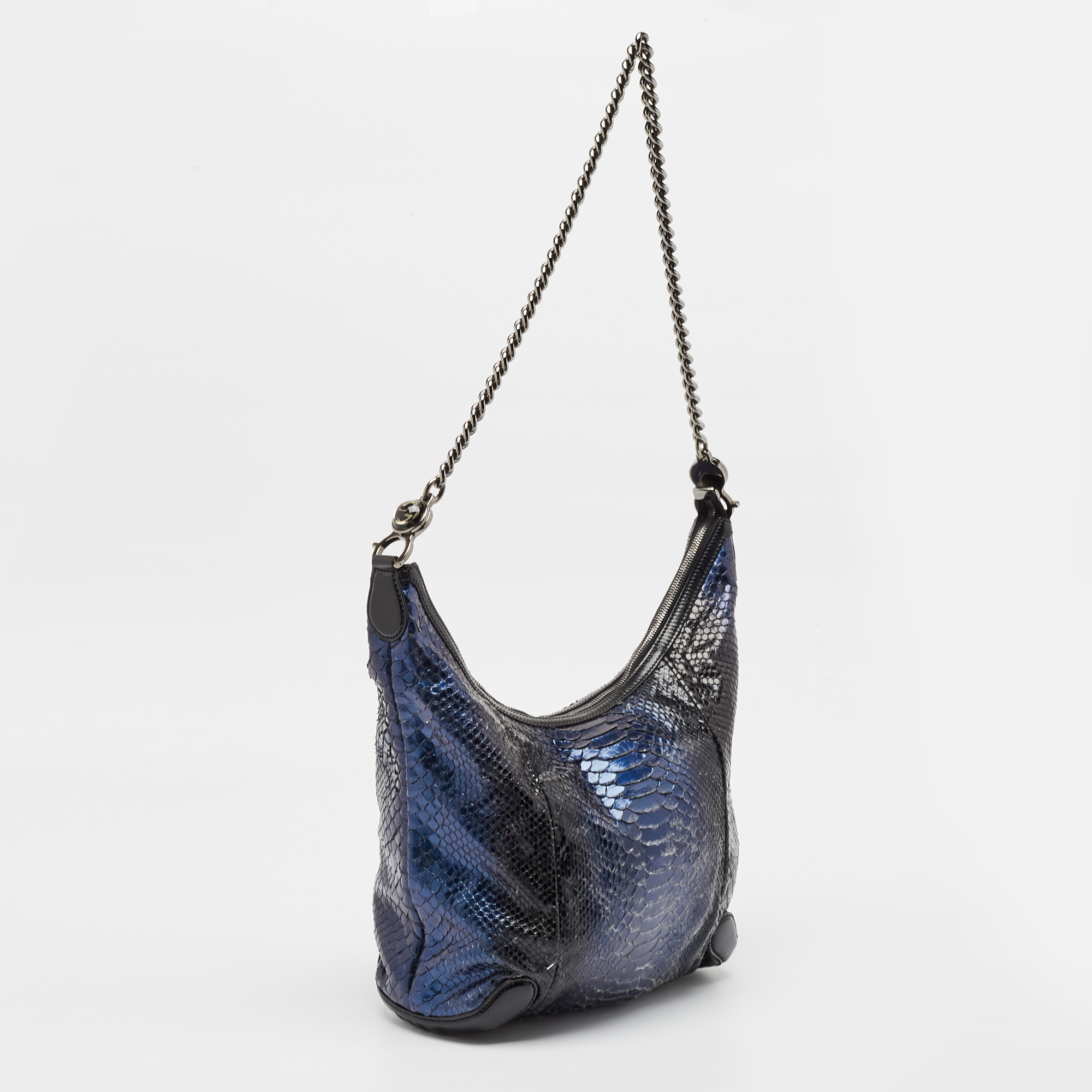 Gucci Metallic Blue/Black Leather And Python Galaxy Hobo