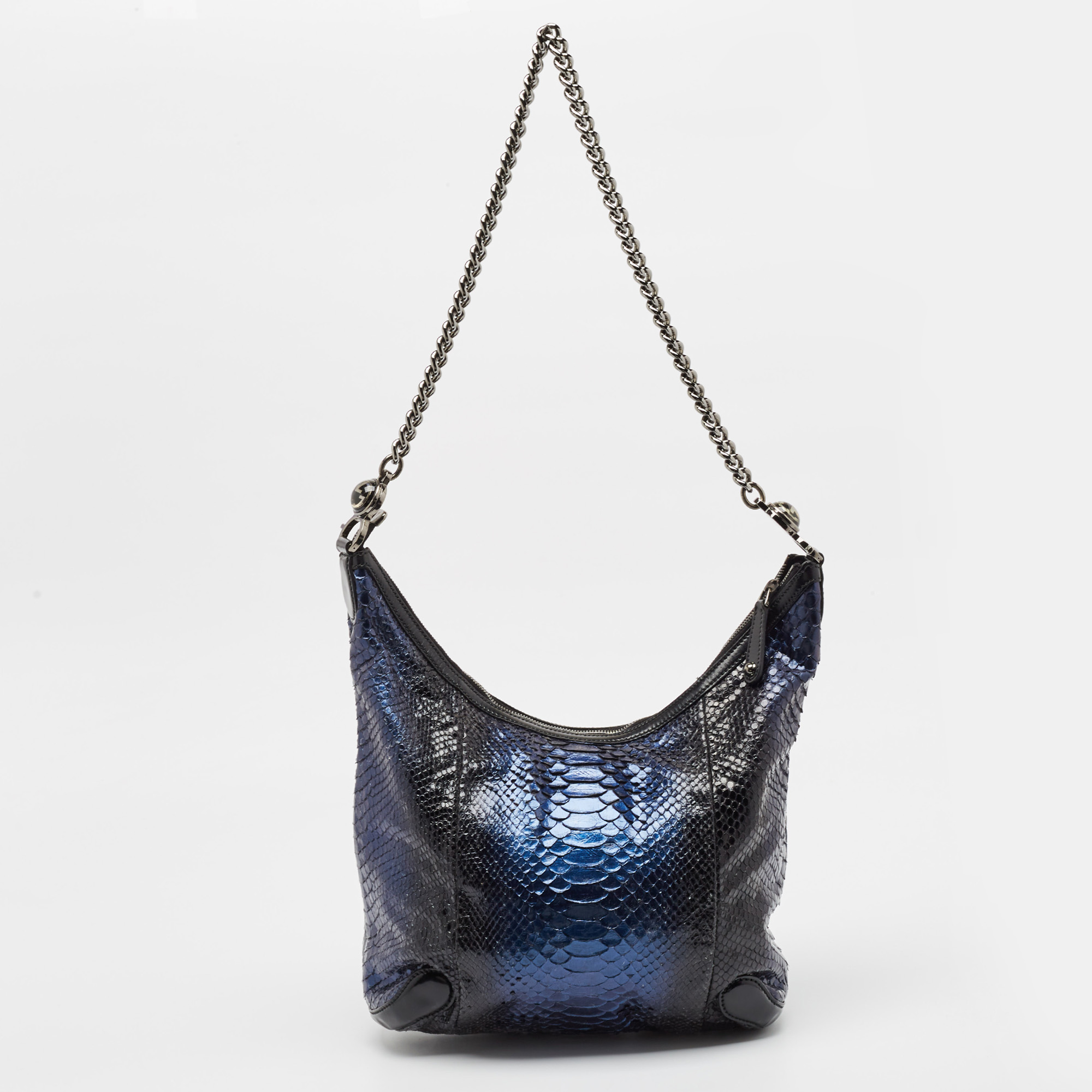 Gucci Metallic Blue/Black Leather And Python Galaxy Hobo