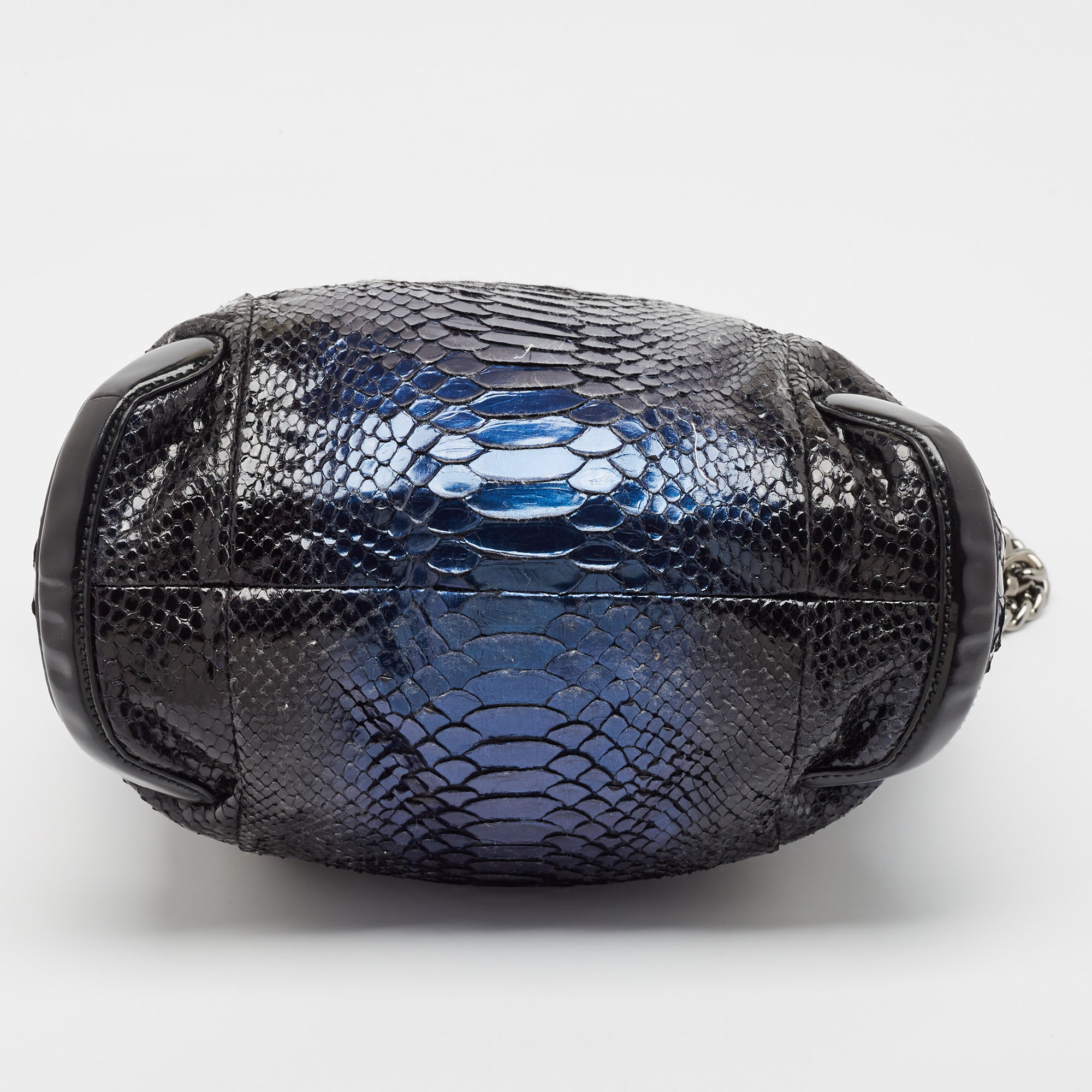 Gucci Metallic Blue/Black Leather And Python Galaxy Hobo