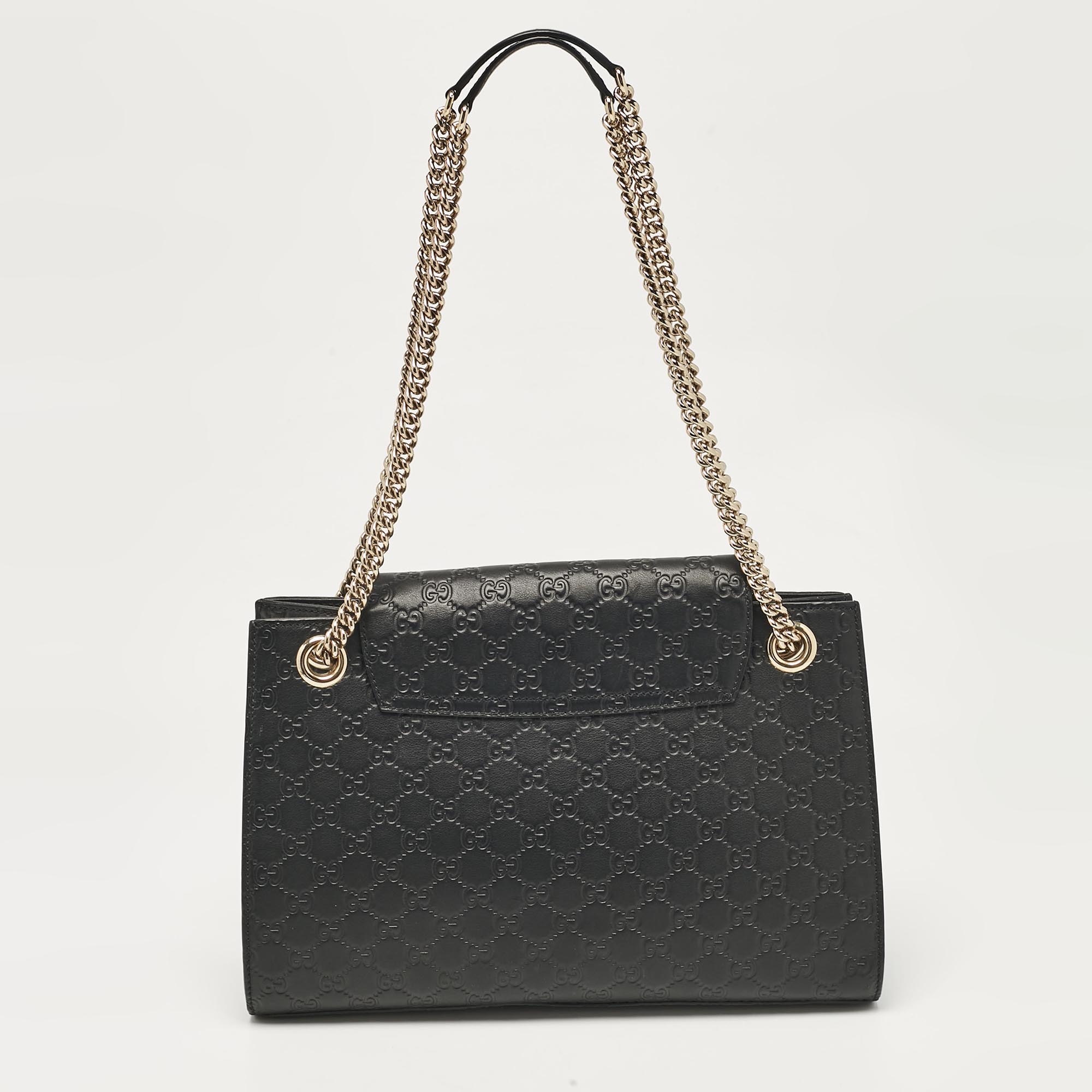 Gucci Black Guccissima Leather Large Emily Shoulder Bag