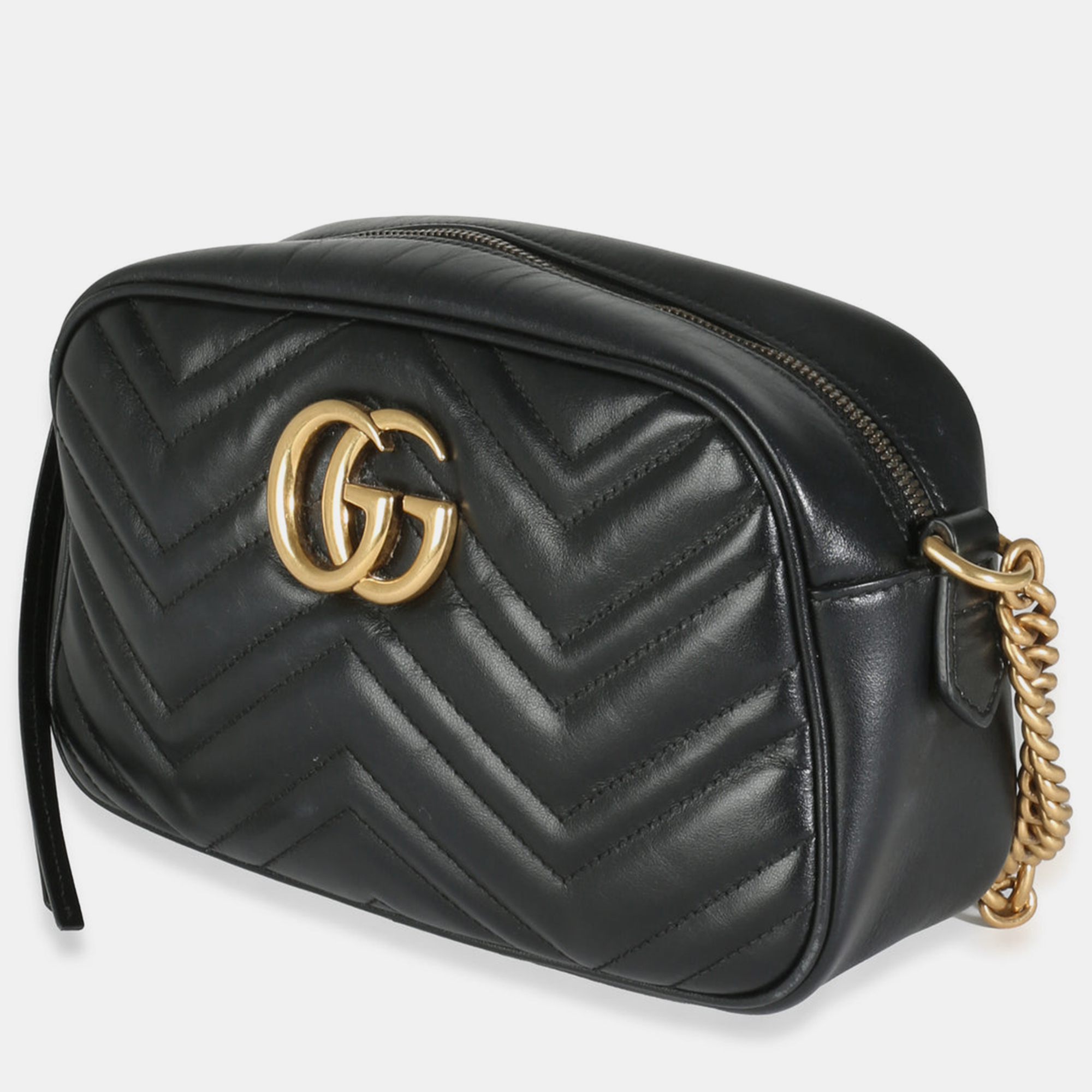 Gucci Black Matelasse Leather Small GG Marmont Chain Bag Bag