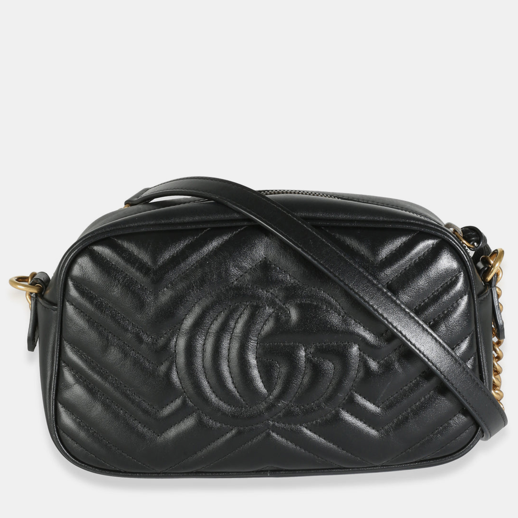 Gucci Black Matelasse Leather Small GG Marmont Chain Bag Bag