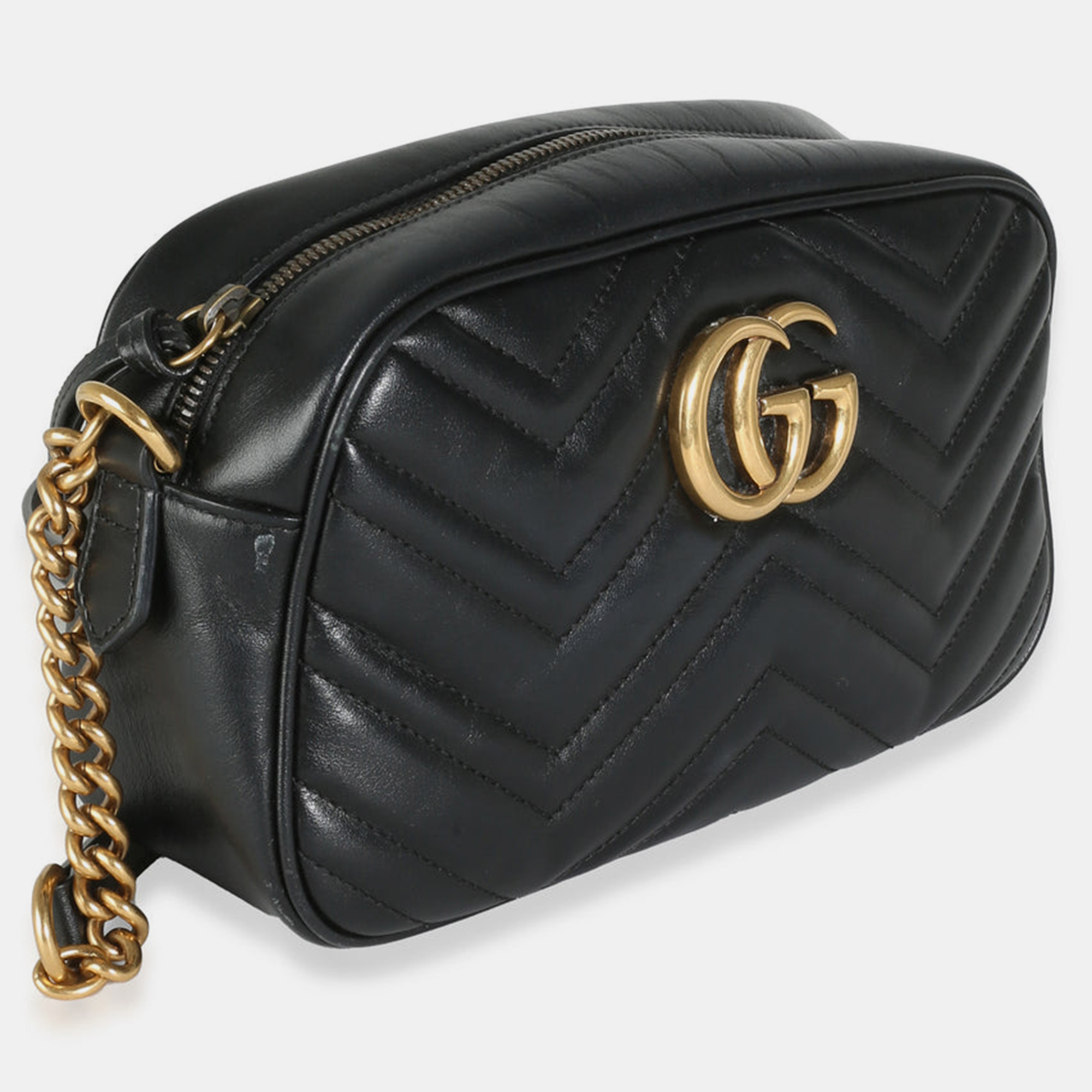 Gucci Black Matelasse Leather Small GG Marmont Chain Bag Bag