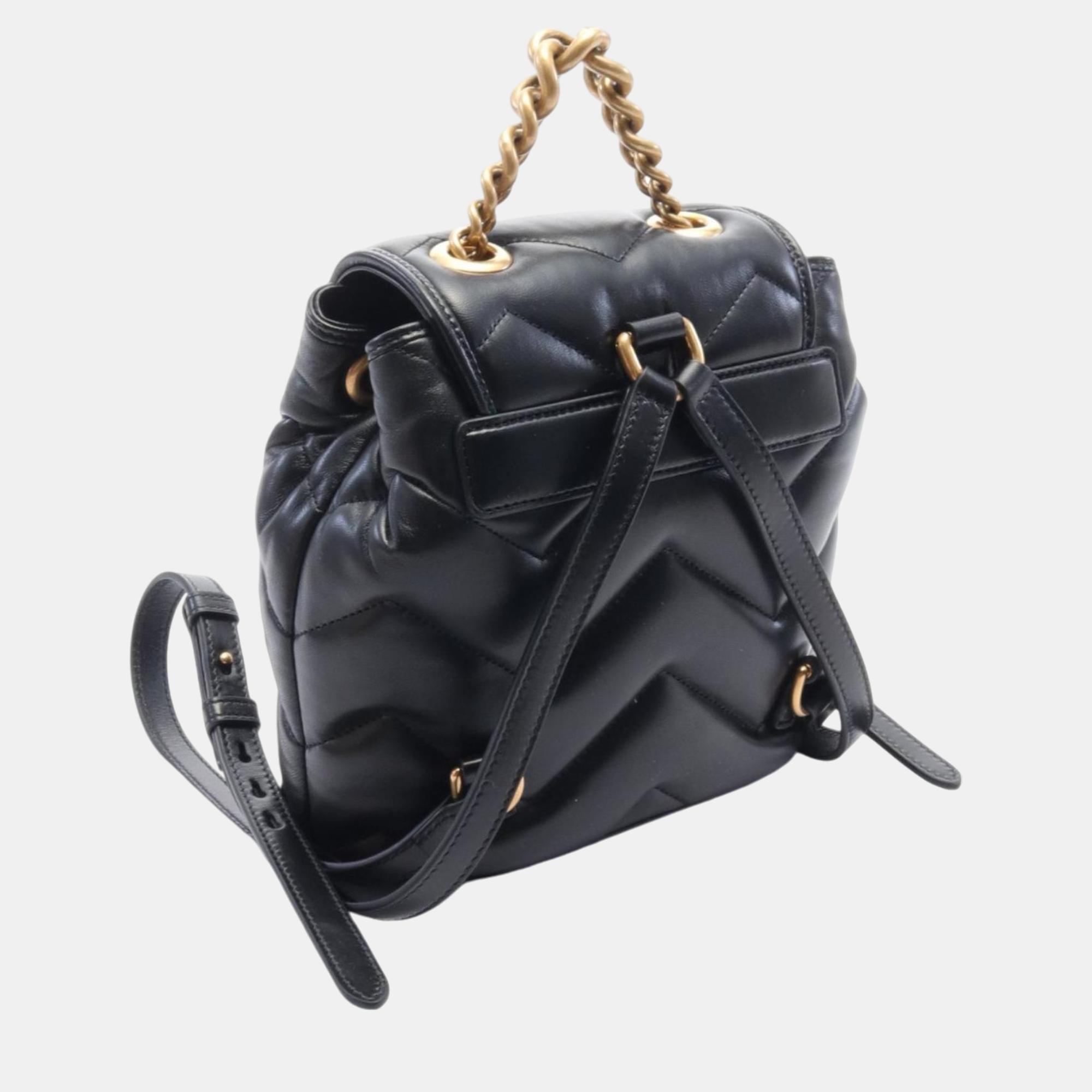 Gucci Black Leather GG Marmont Backpack