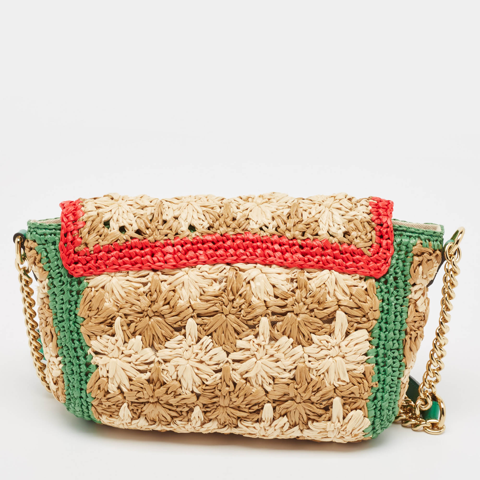 Gucci Multicolor Straw And Leather GG Marmont Crochet Shoulder Bag