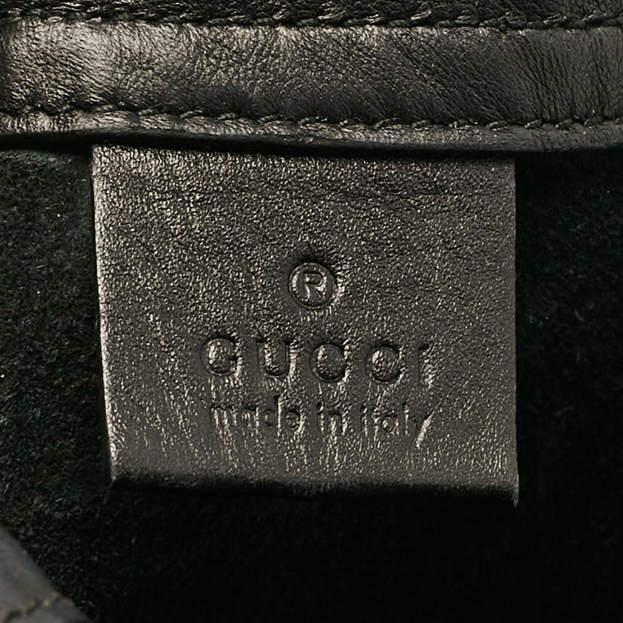 Gucci Black Leather Logo Drawstring Backpack