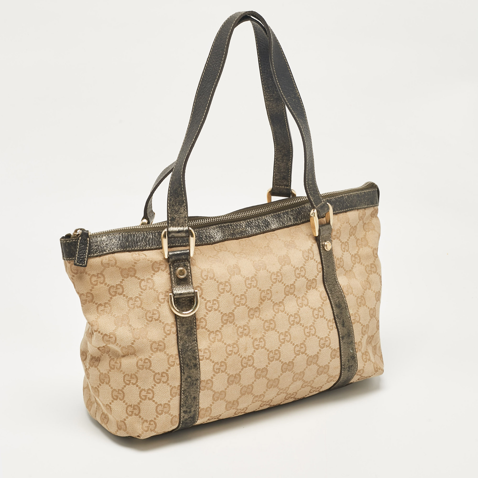 Gucci Beige/Metallic GG Canvas And Leather Abbey D-Ring Tote