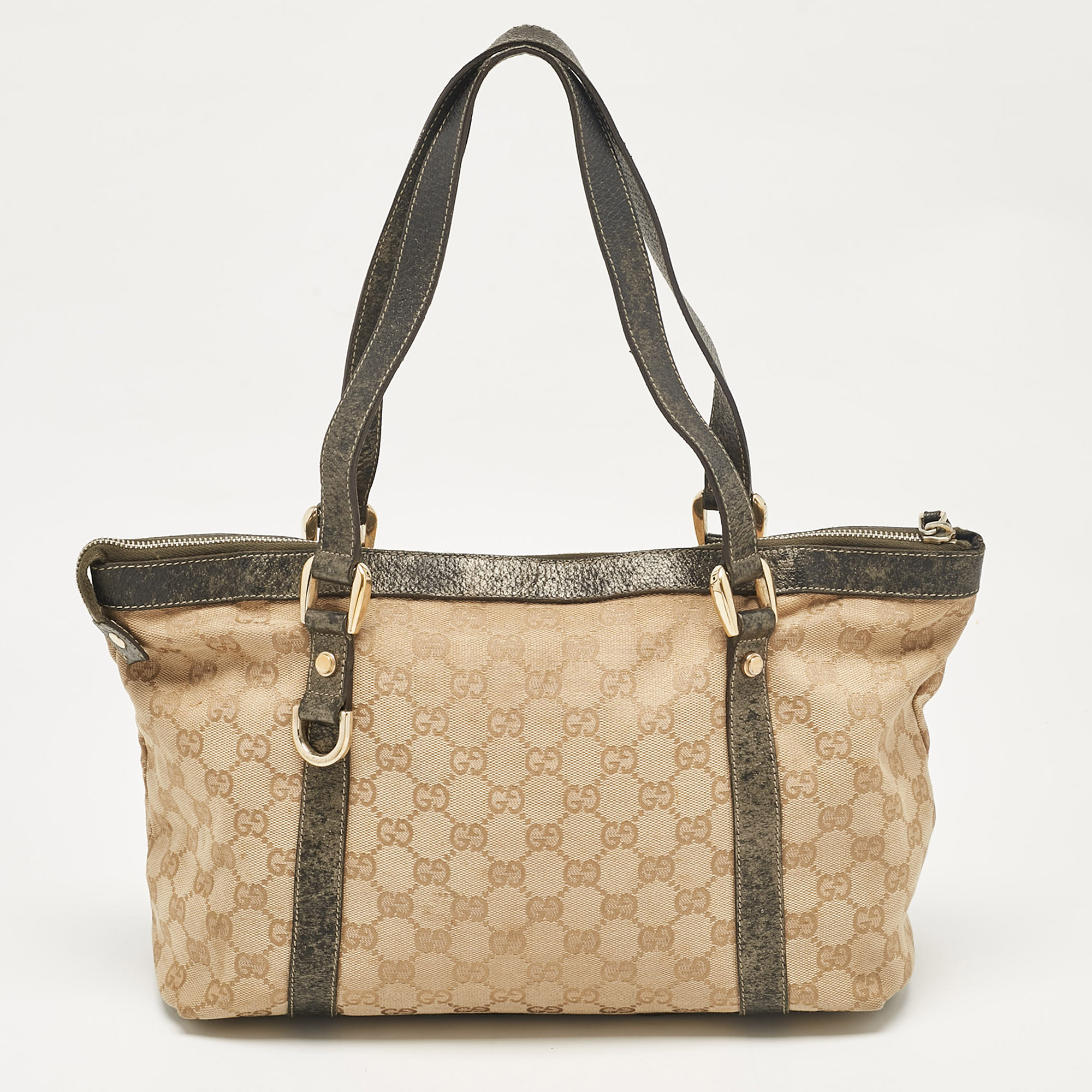 Gucci Beige/Metallic GG Canvas And Leather Abbey D-Ring Tote