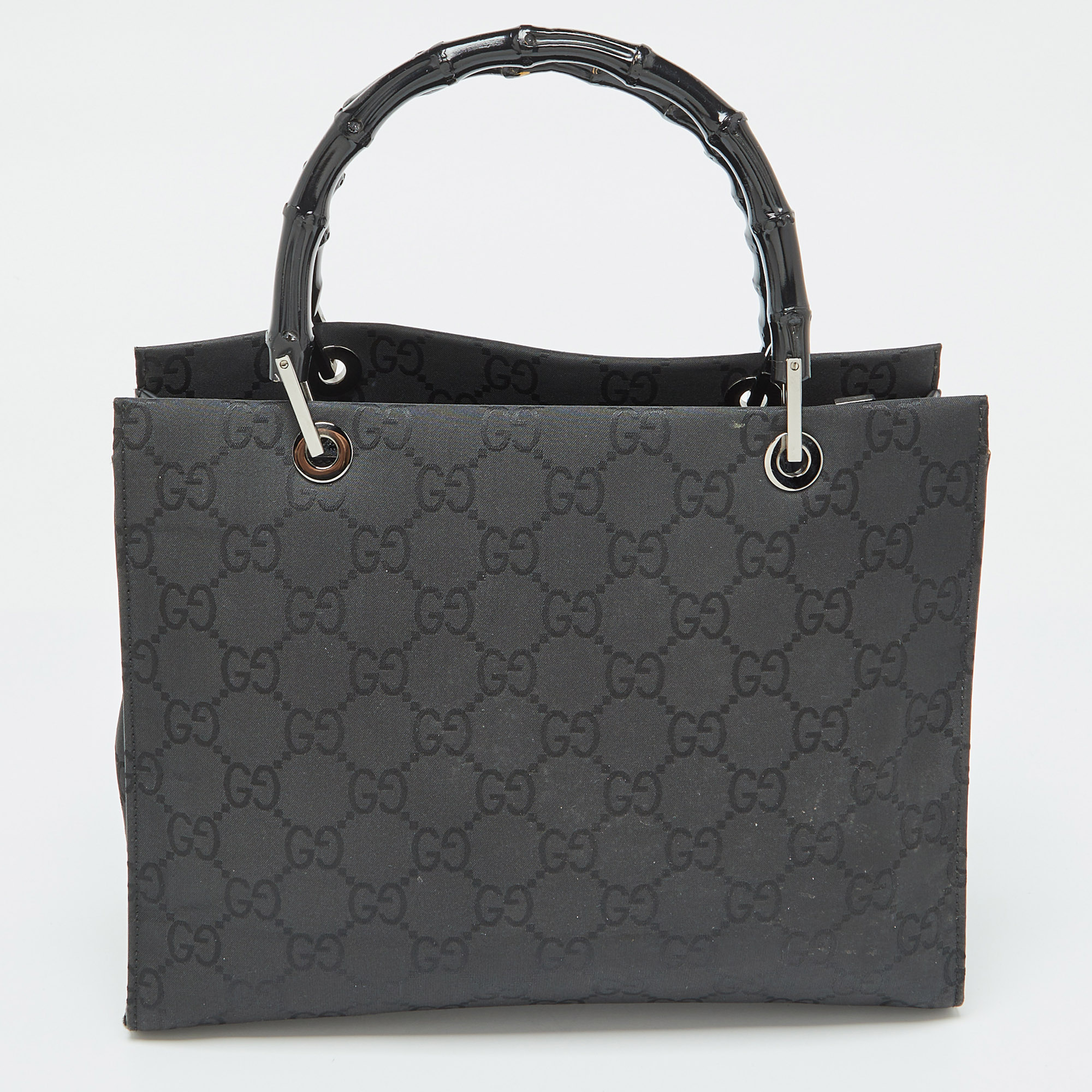 Gucci Black GG Nylon Bamboo Tote