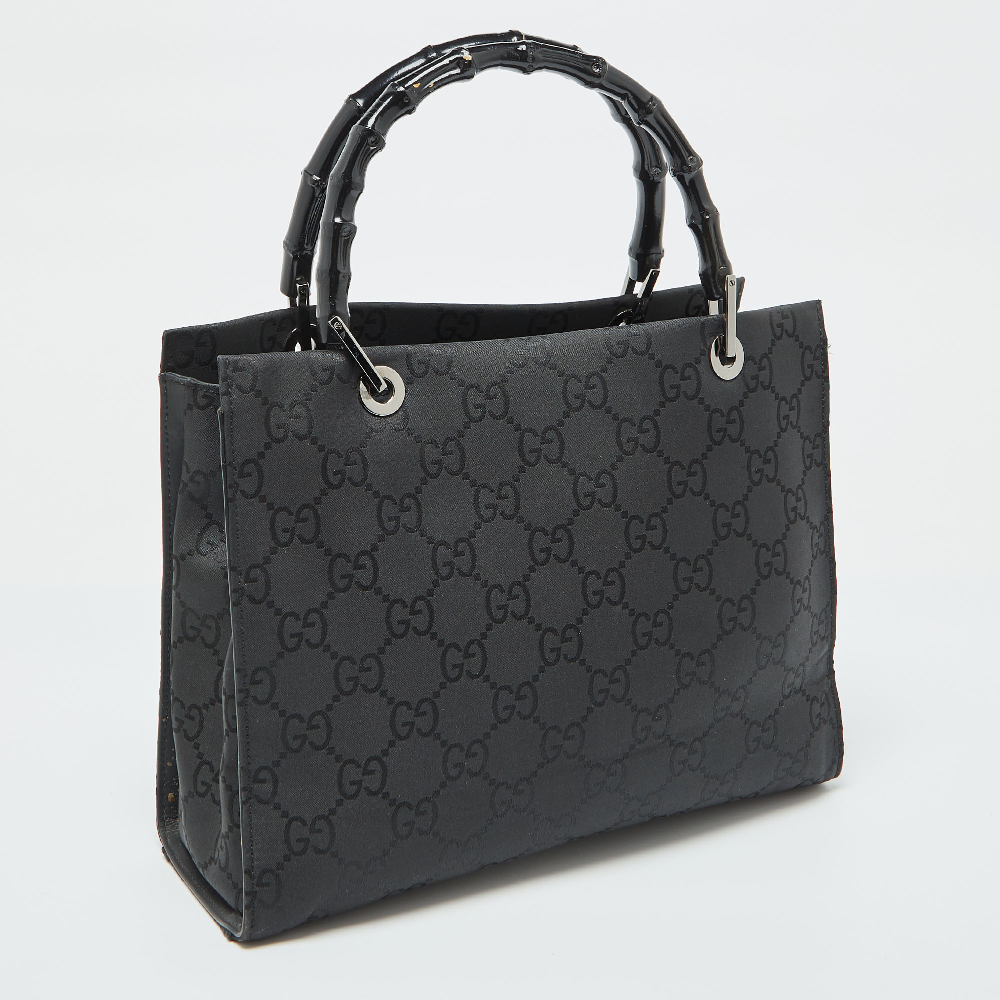 Gucci Black GG Nylon Bamboo Tote