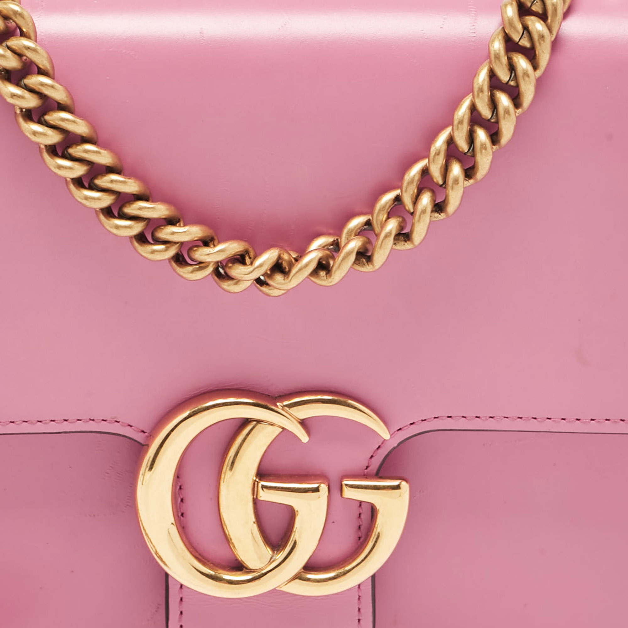 Gucci Pink Leather Small GG Marmont Chain Shoulder Bag