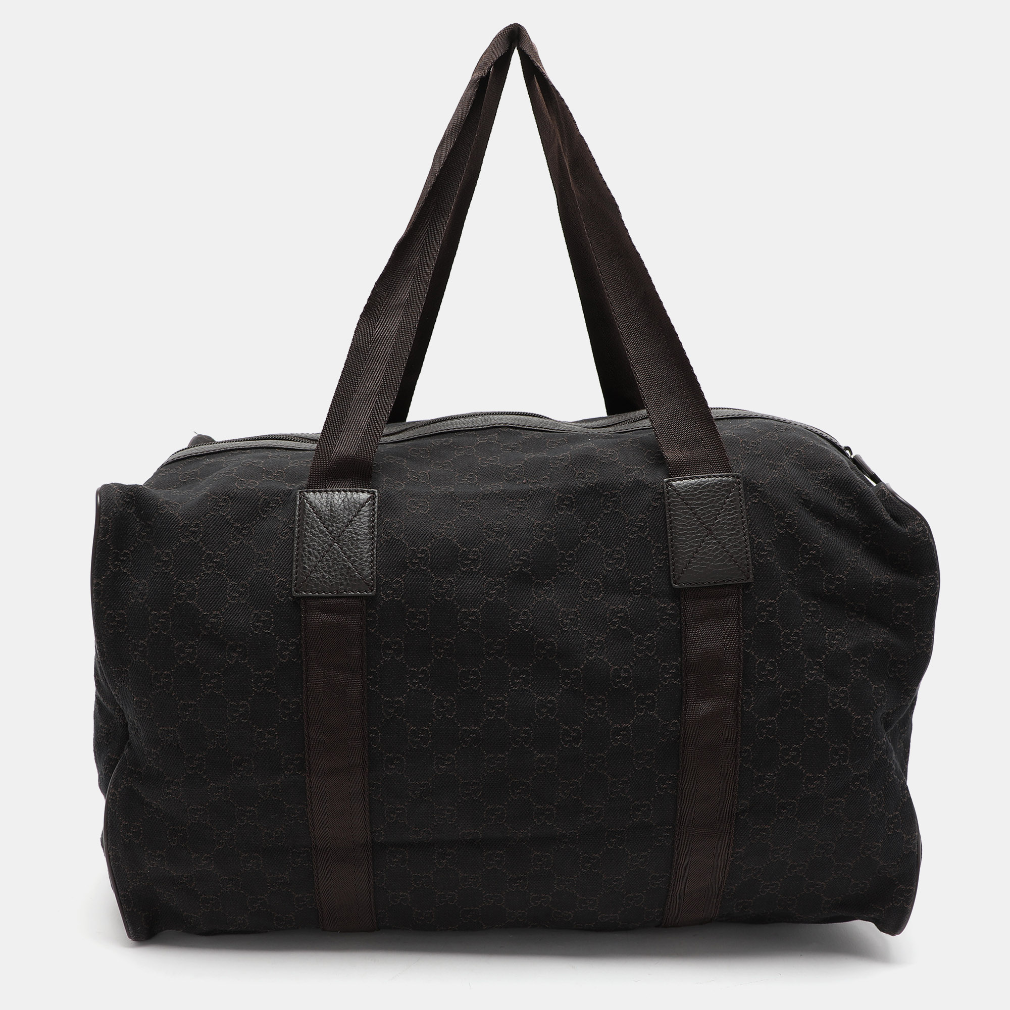 Gucci Brown GG Canvas And Leather Duffel Bag