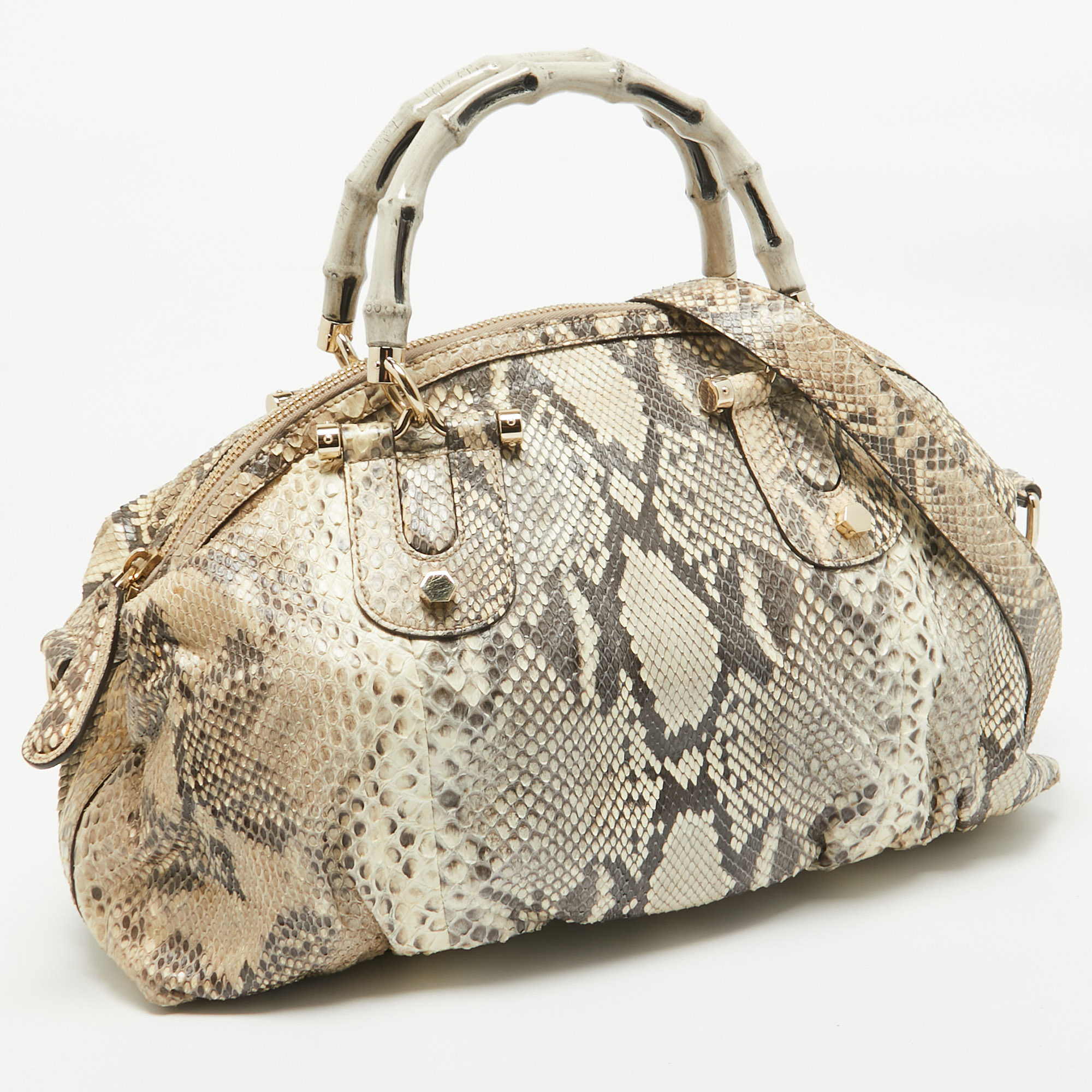 Gucci Beige Python Pop Bamboo Satchel