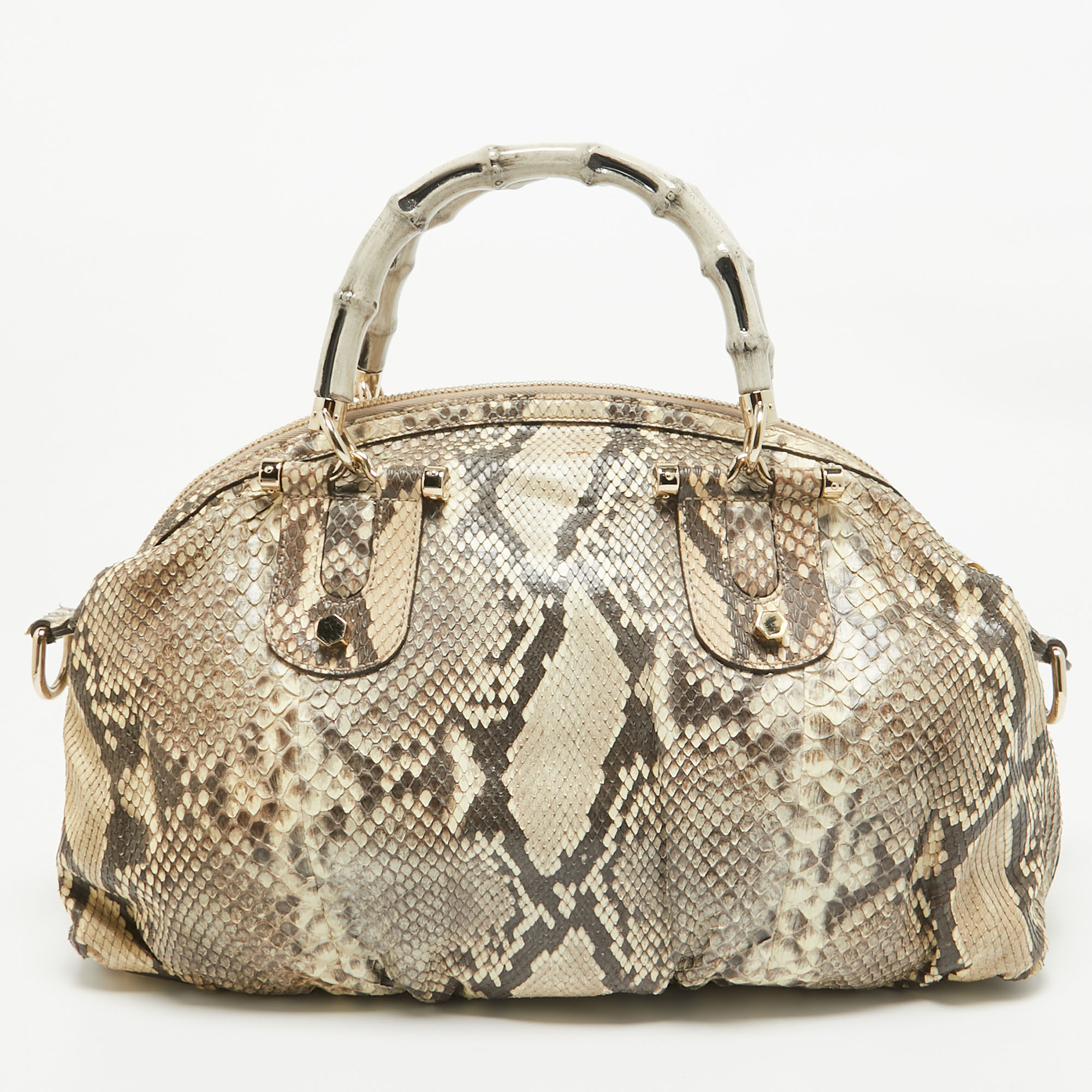 Gucci Beige Python Pop Bamboo Satchel