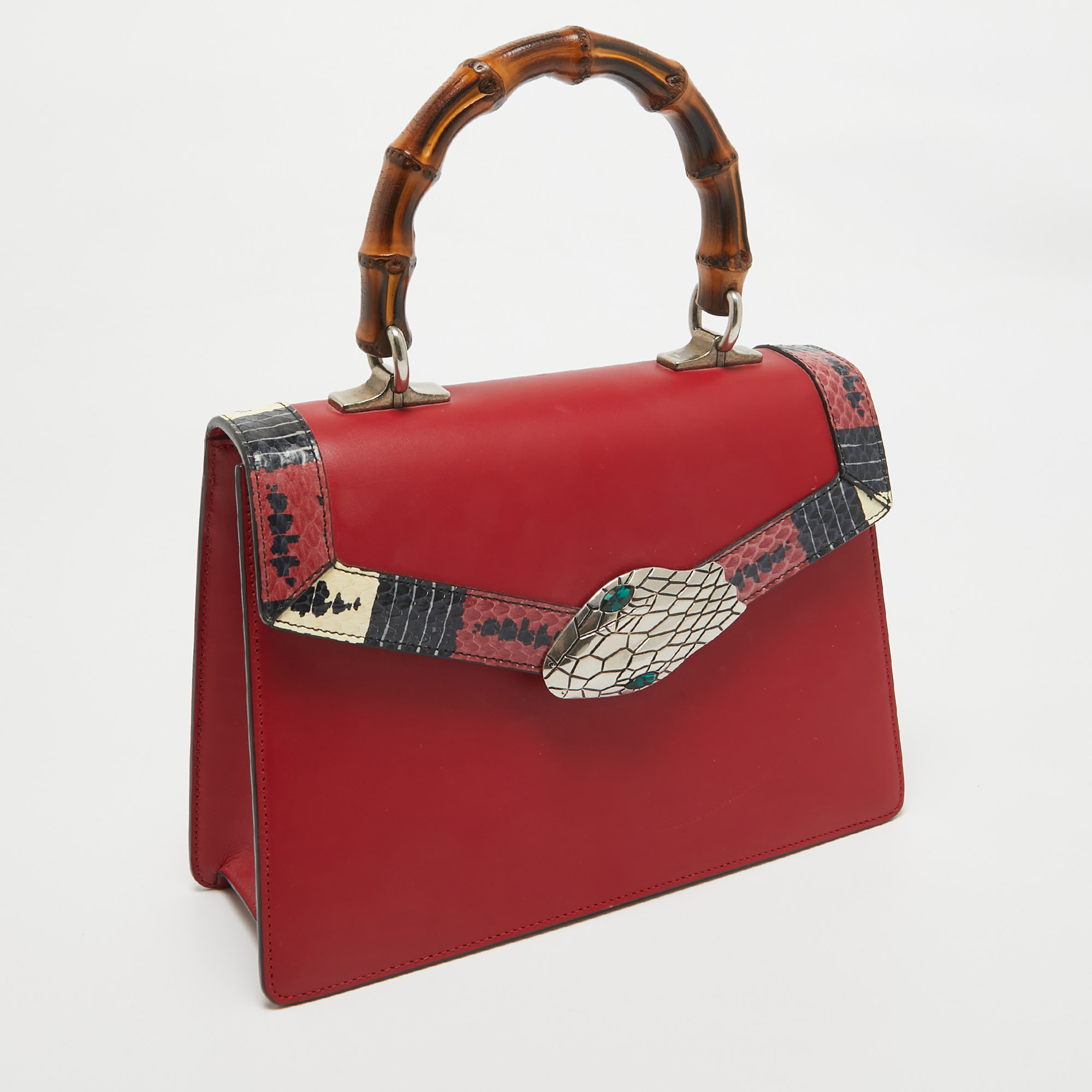 Gucci Red Leather And Snakeskin Lilith Top Handle Bag