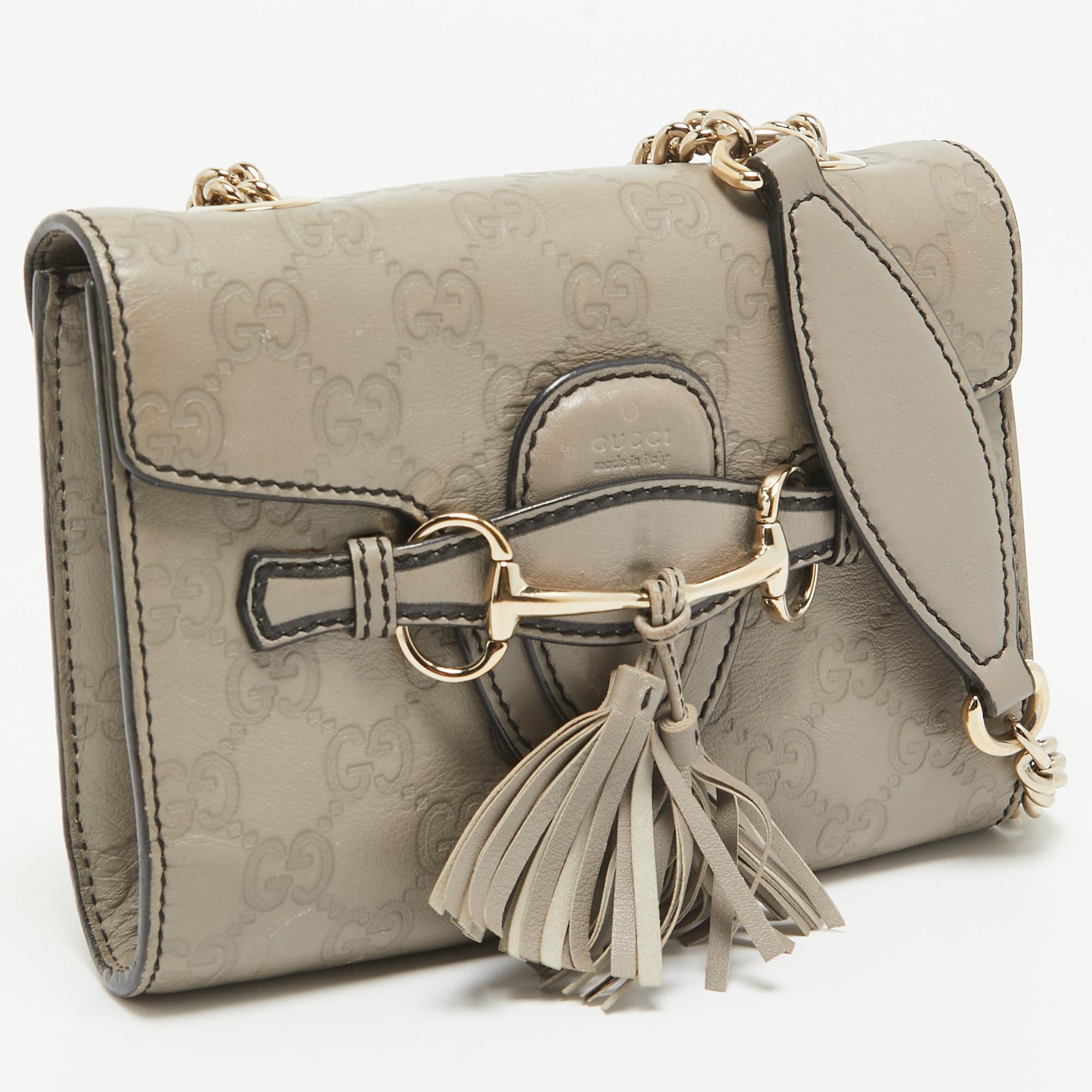 Gucci Grey Microguccissima Leather Mini Emily Chain Crossbody Bag