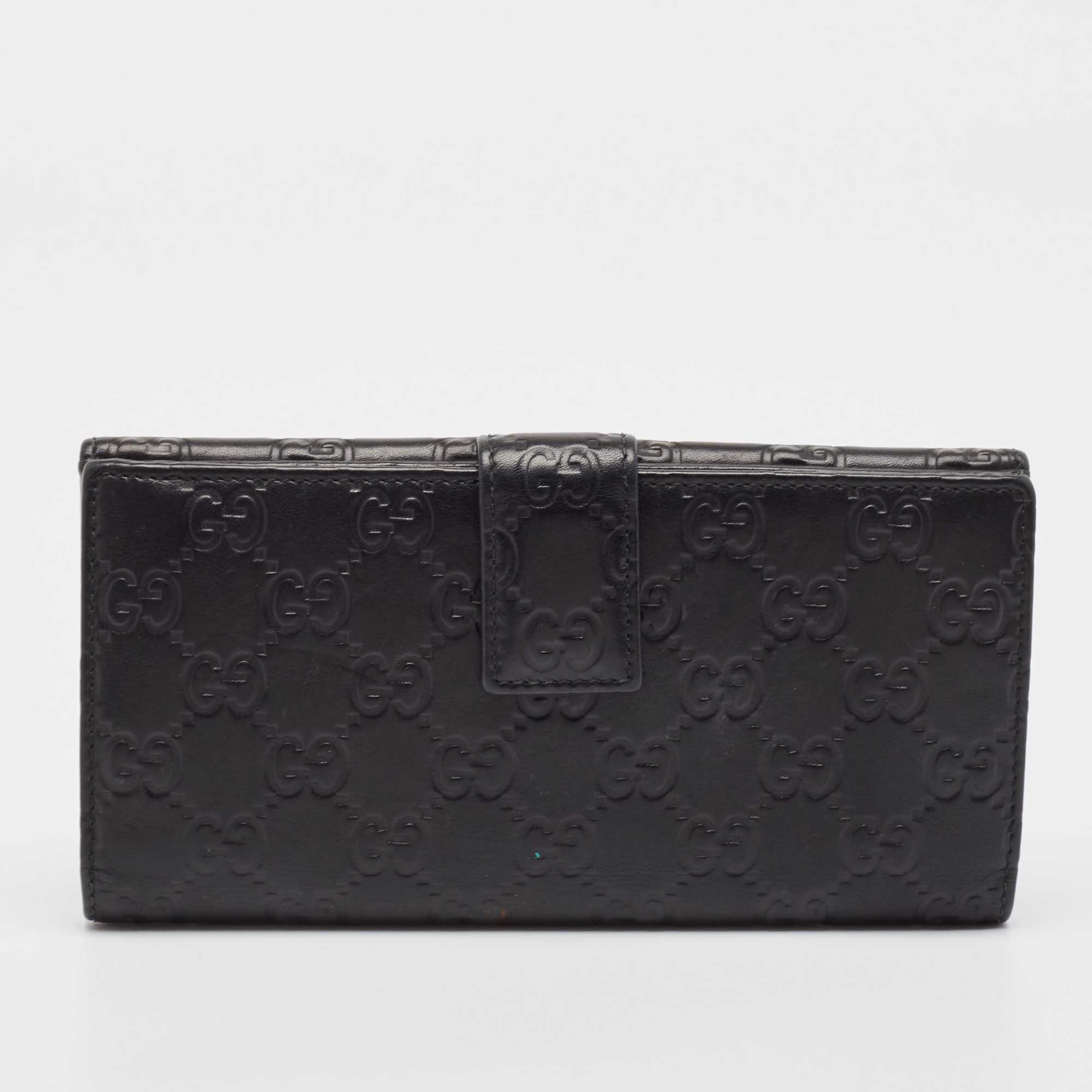 Gucci Black Guccissima Leather Metal Bar Continental Wallet