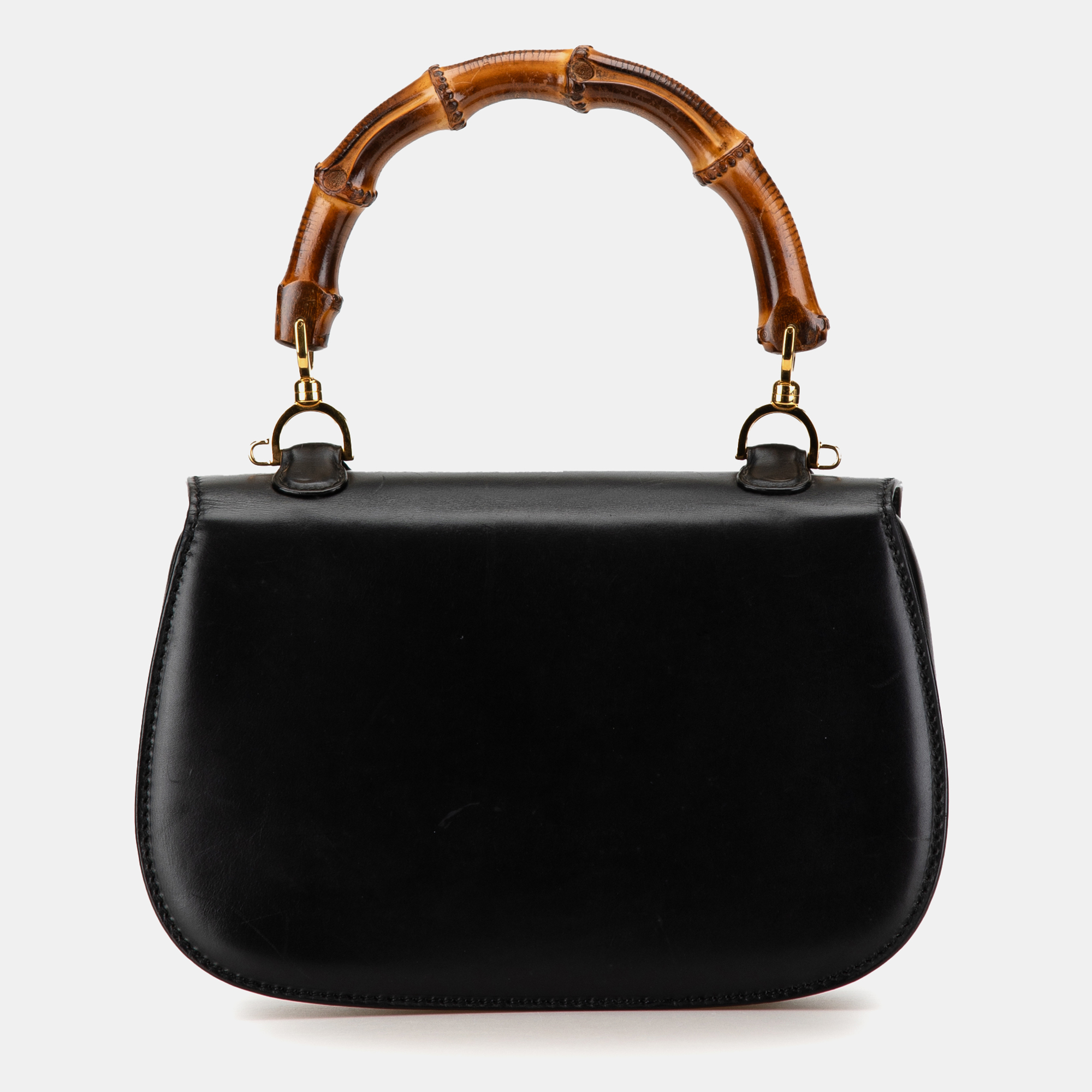 Gucci Black Calfskin Bamboo Top Handle Bag