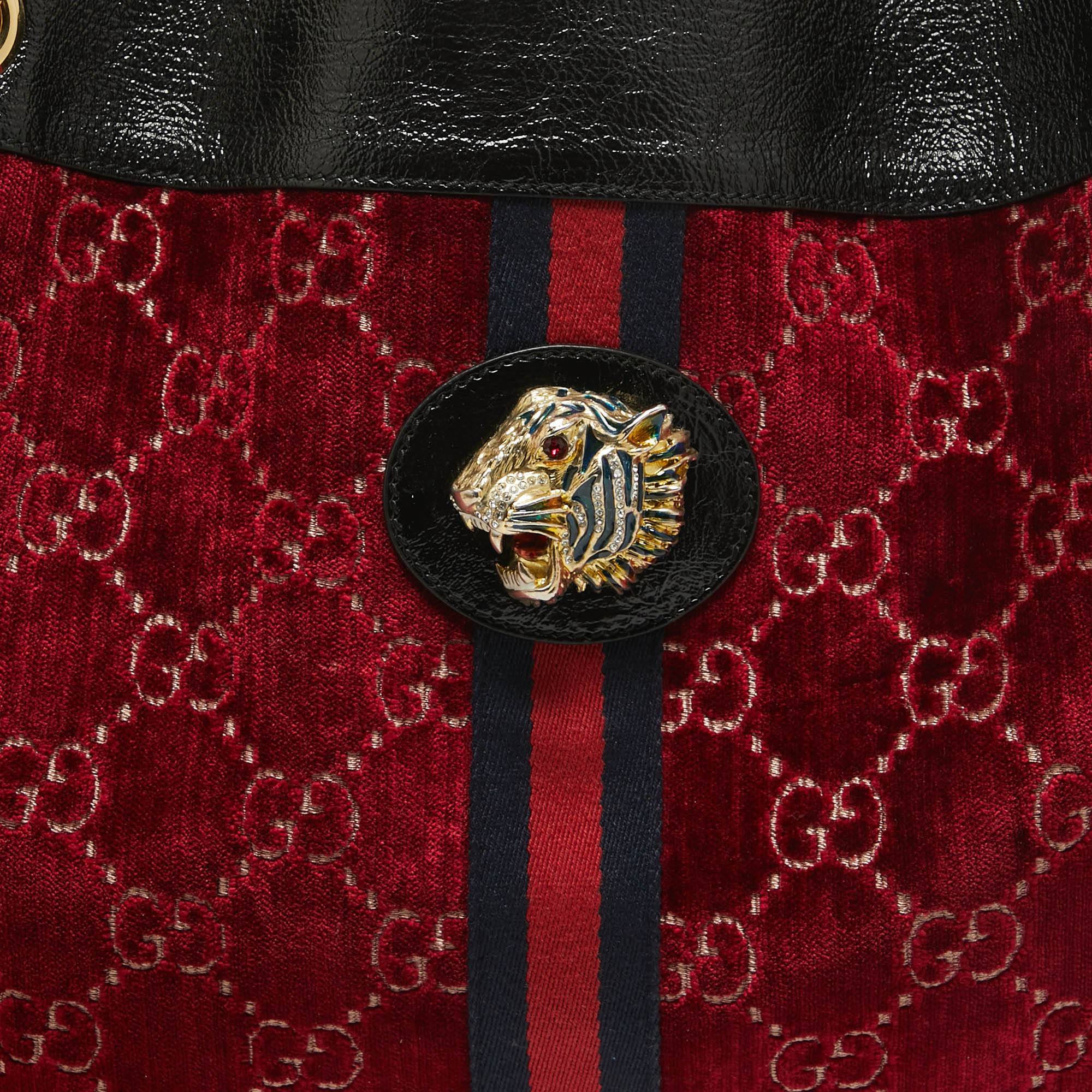 Gucci Red/Black Jumbo GG Velvet Large Rajah Tote