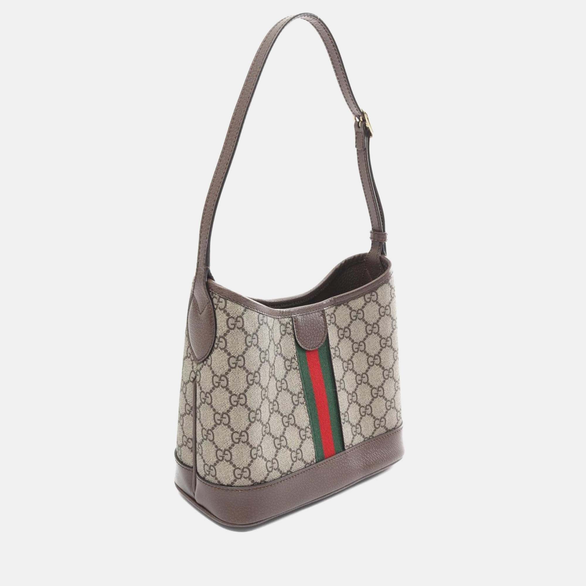 Gucci Beige Brown Multicolor Coated Canvas Leather Ophidia GG Supreme Small Shoulder Bag