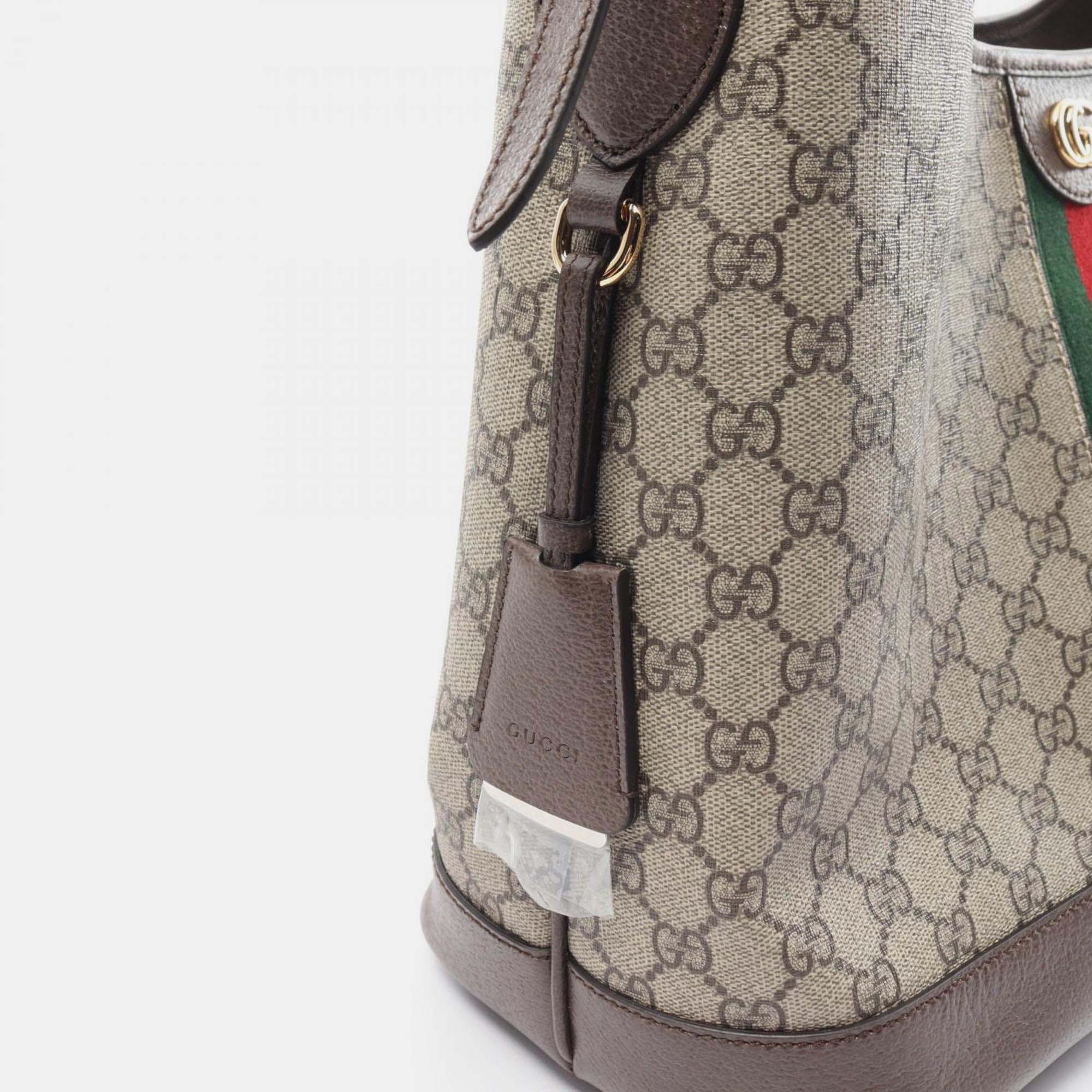 Gucci Beige Brown Multicolor Coated Canvas Leather Ophidia GG Supreme Medium Shoulder Bag