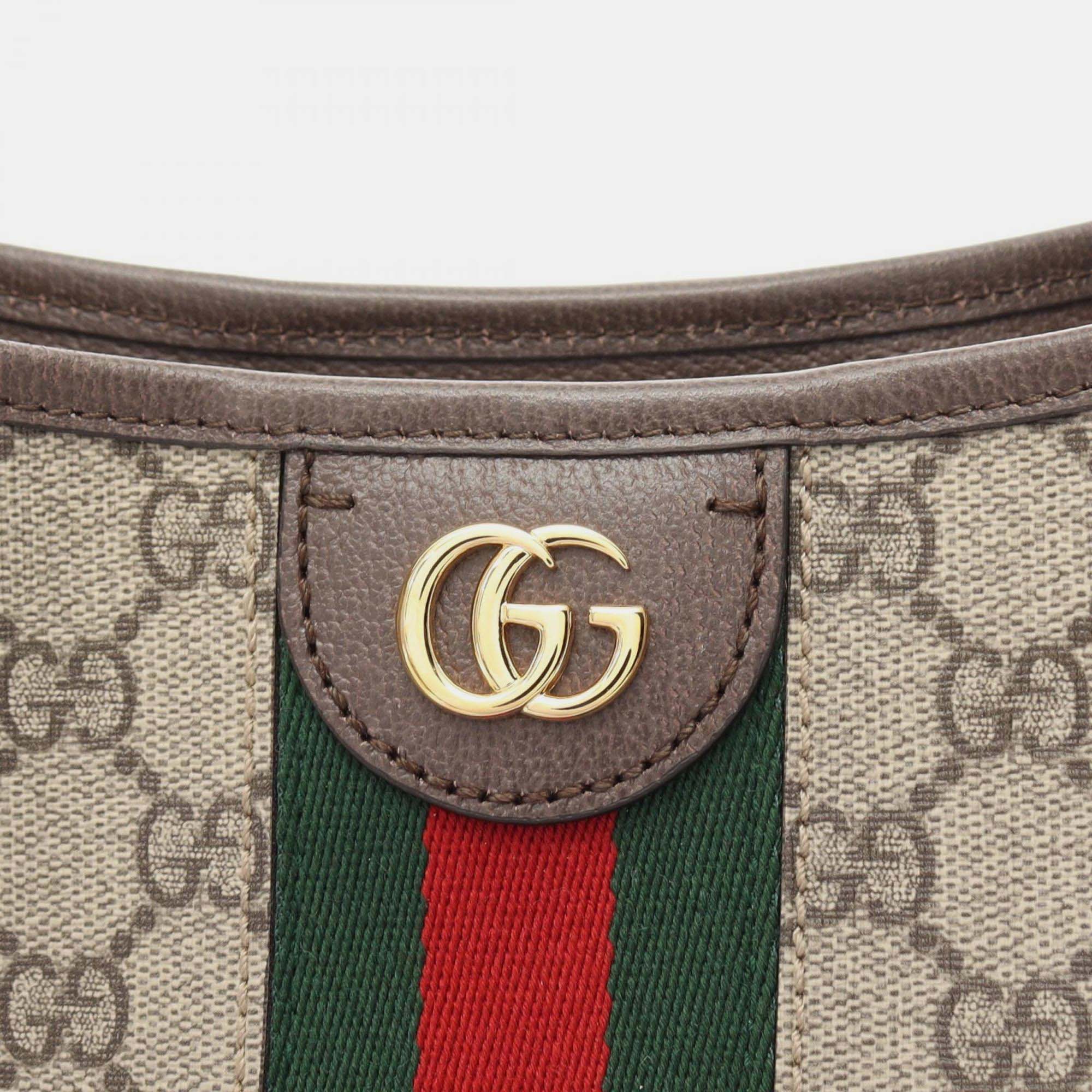 Gucci Beige Brown Multicolor Coated Canvas Leather Ophidia GG Supreme Medium Shoulder Bag