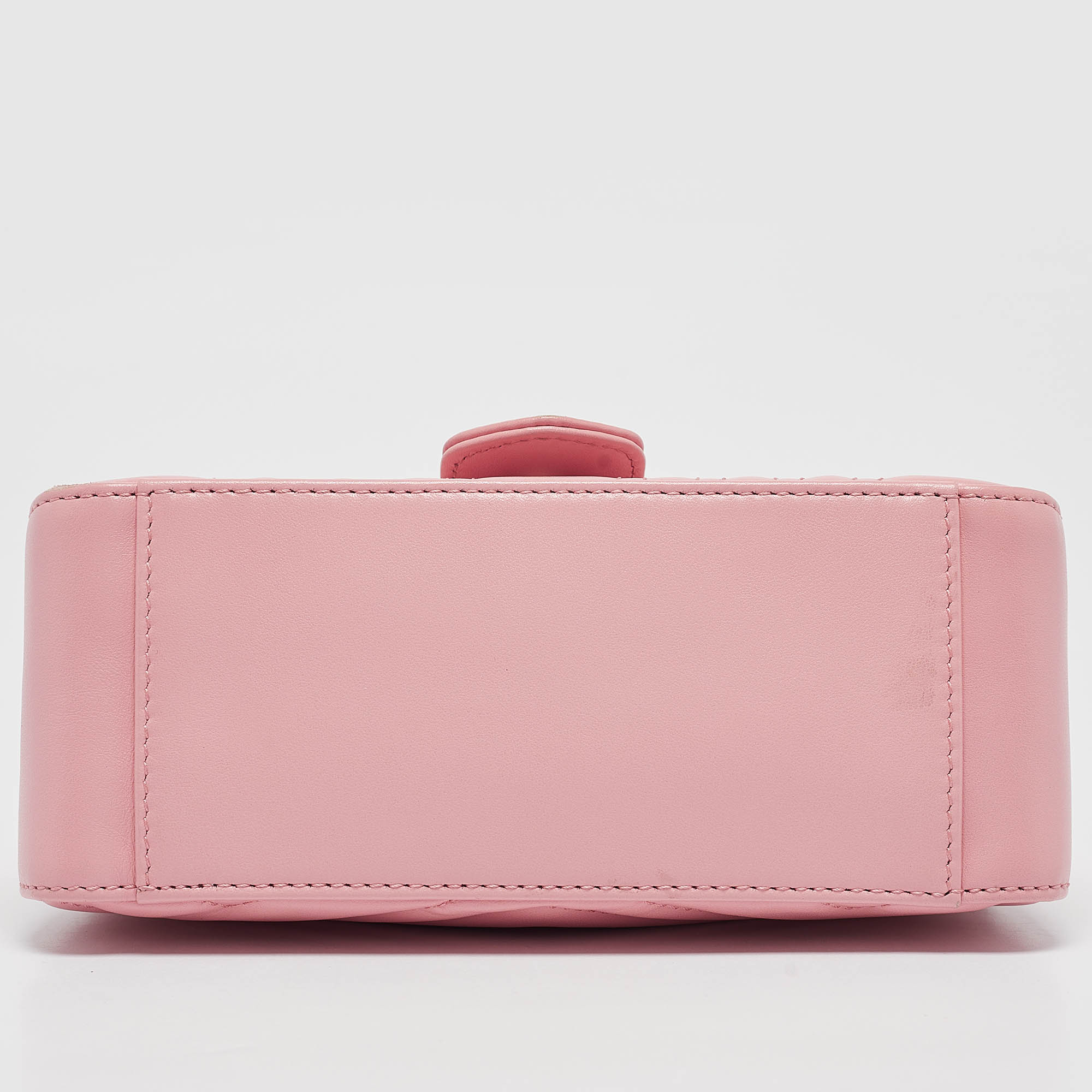 Gucci Pink Matelassé Leather Mini GG Marmont Top Handle Bag