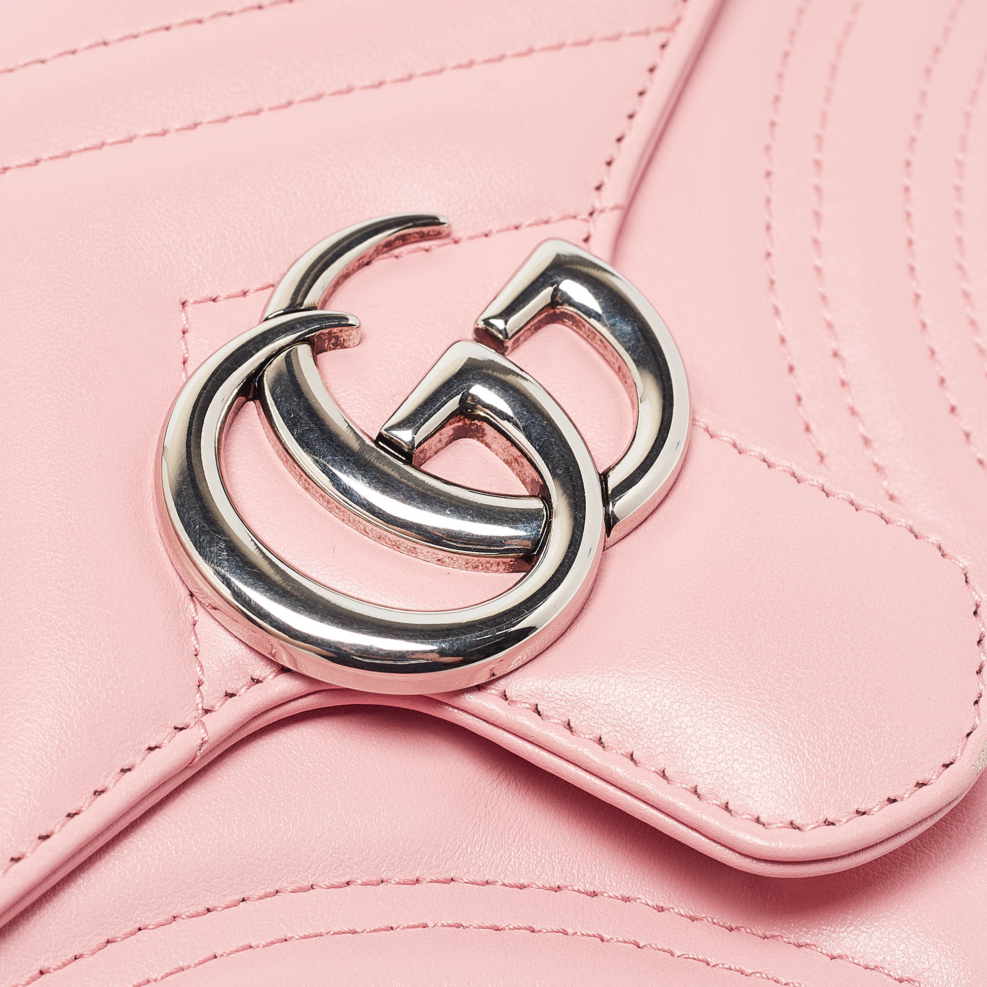 Gucci Pink Matelassé Leather Mini GG Marmont Top Handle Bag