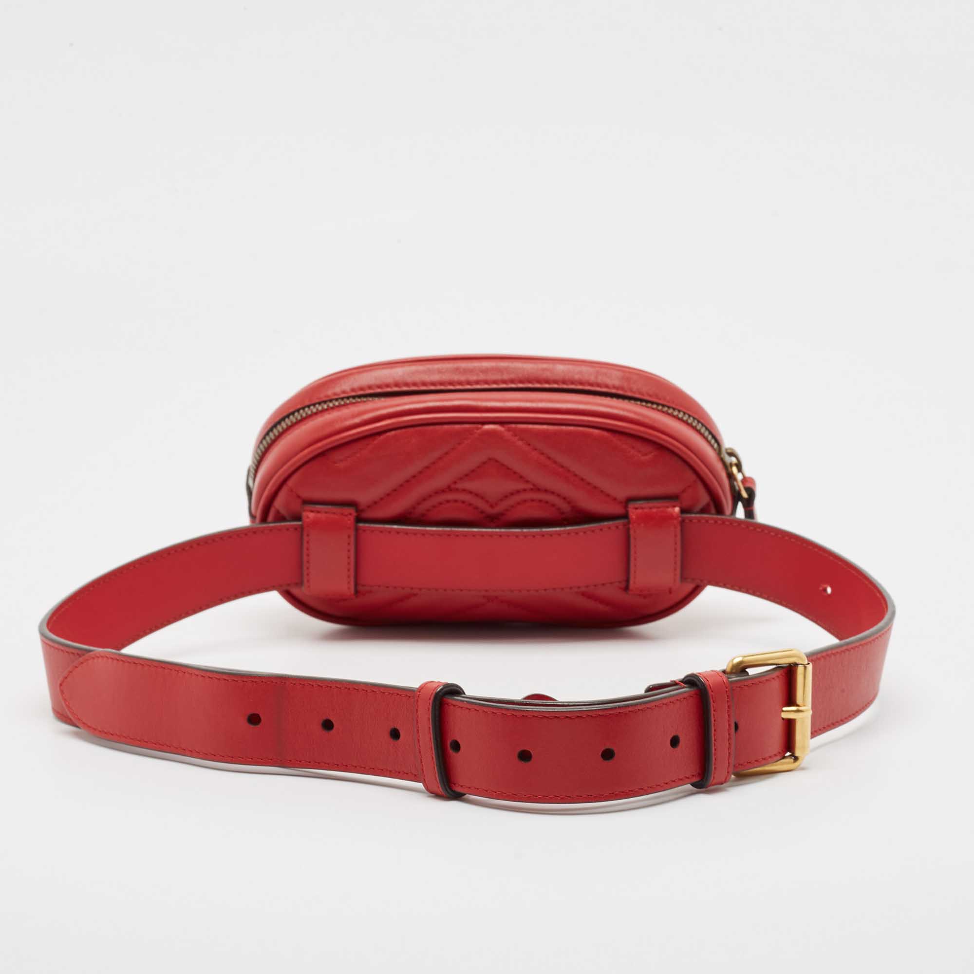 Gucci Red Matelassé Leather Mini GG Marmont Belt Bag