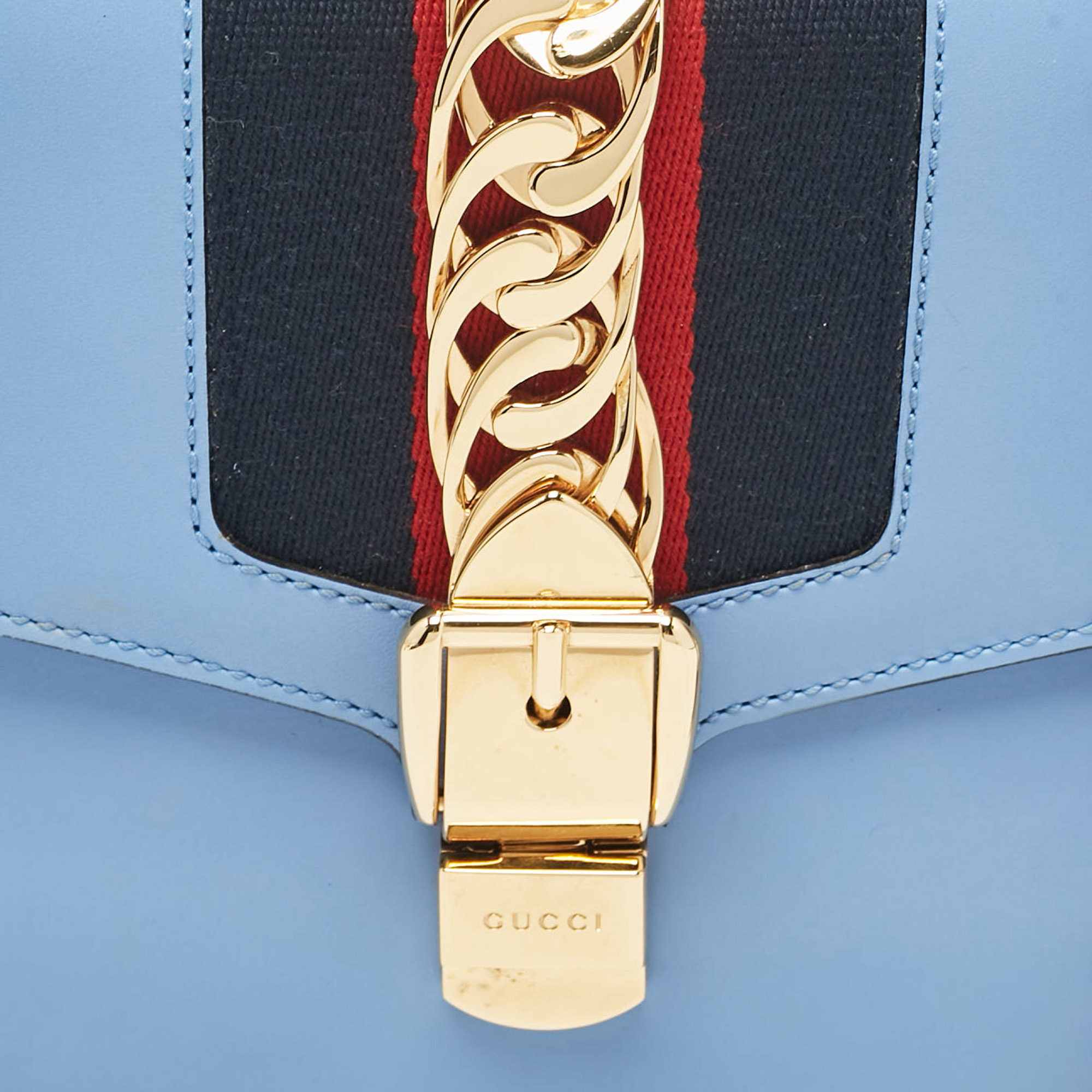 Gucci Light Blue Leather Small Web Sylvie Shoulder Bag