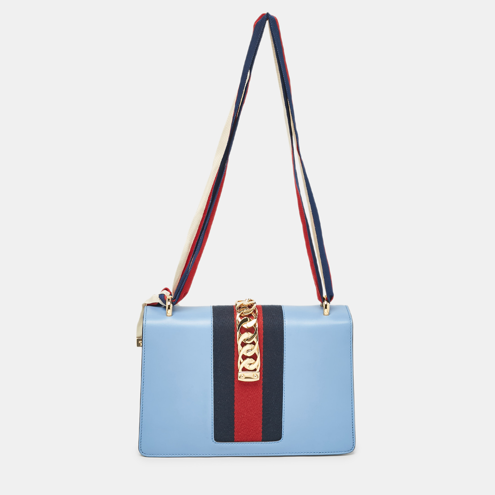 Gucci Light Blue Leather Small Web Sylvie Shoulder Bag