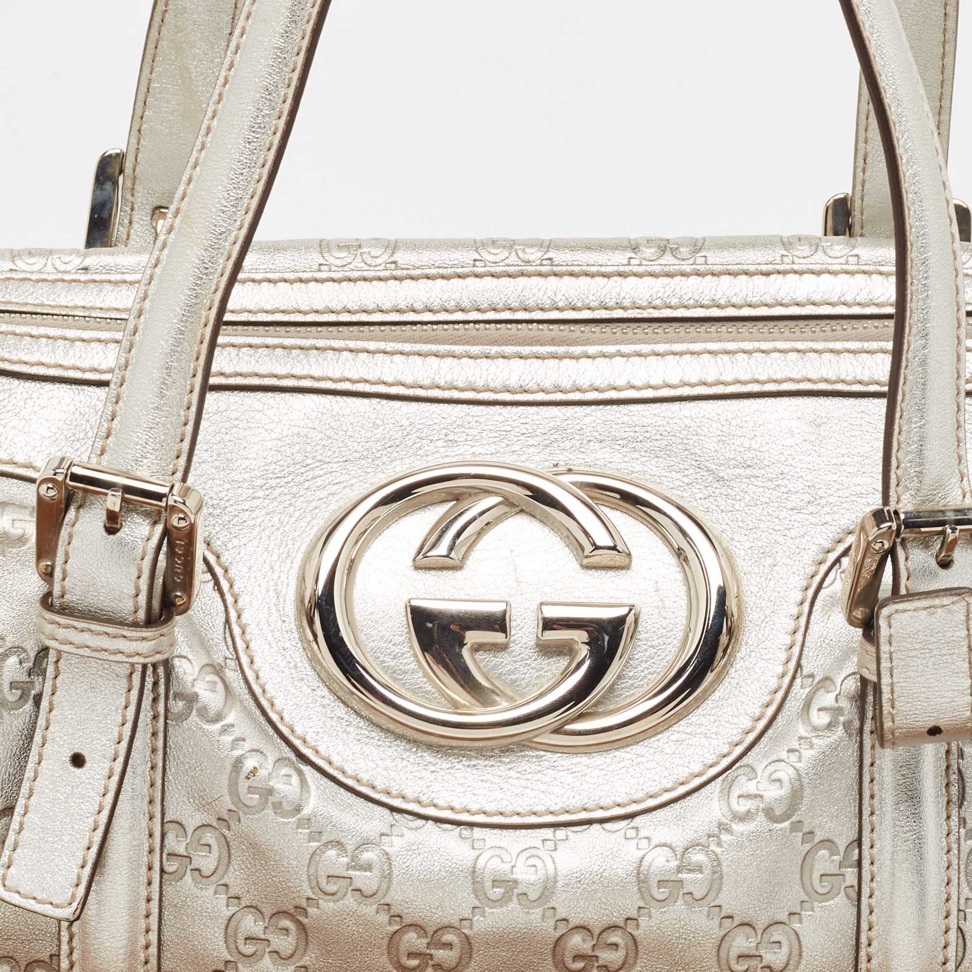 Gucci Silver Guccissima Leather Britt Boston Bag