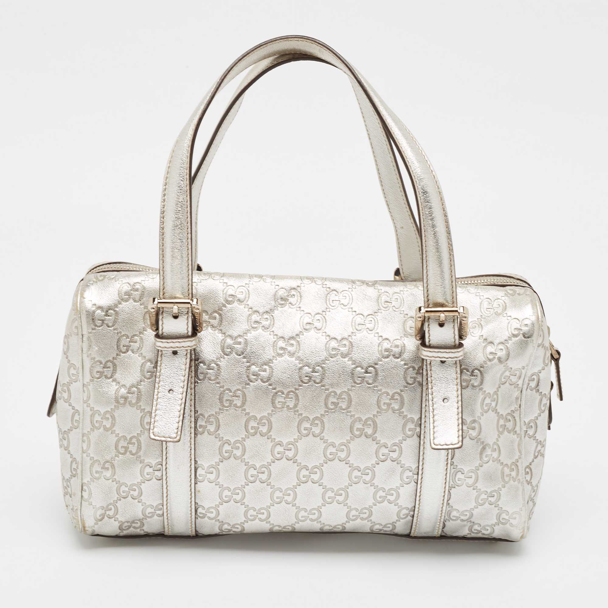 Gucci Silver Guccissima Leather Britt Boston Bag