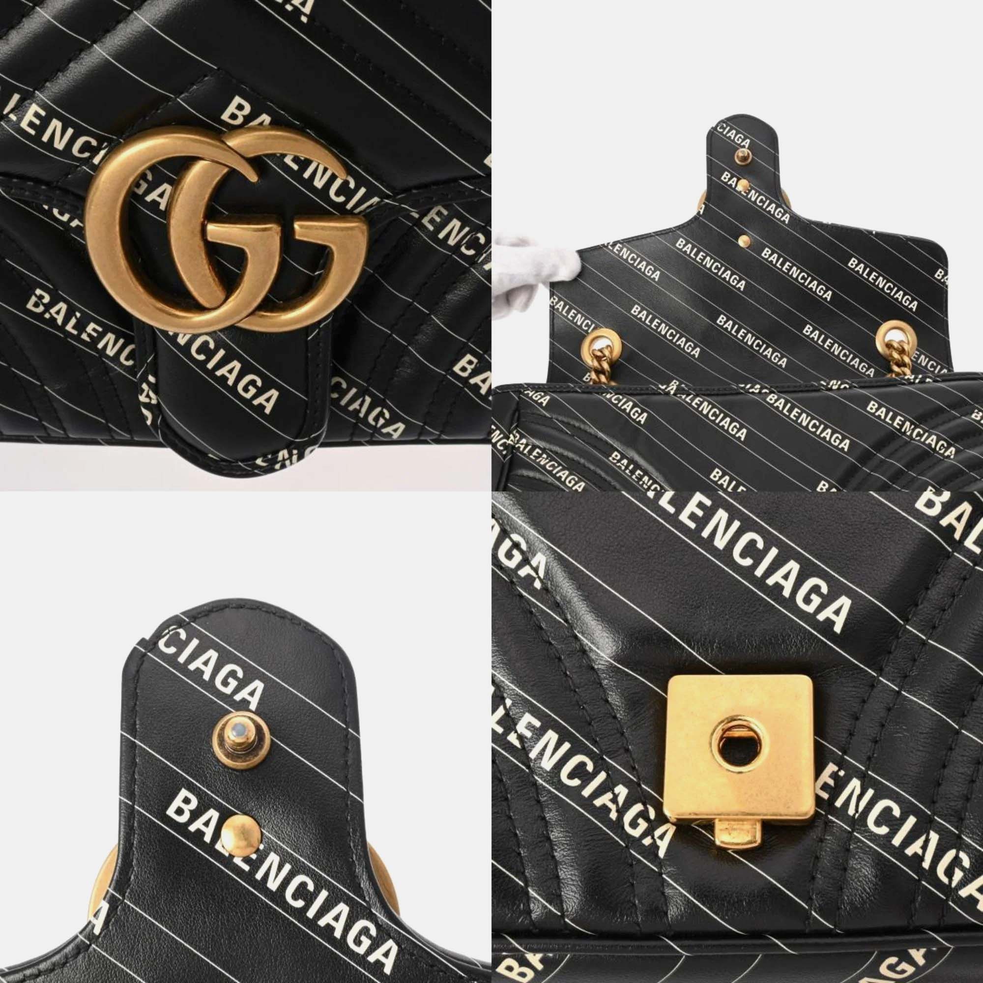 Gucci Black Leather GG Marmont Chain Shoulder Bag