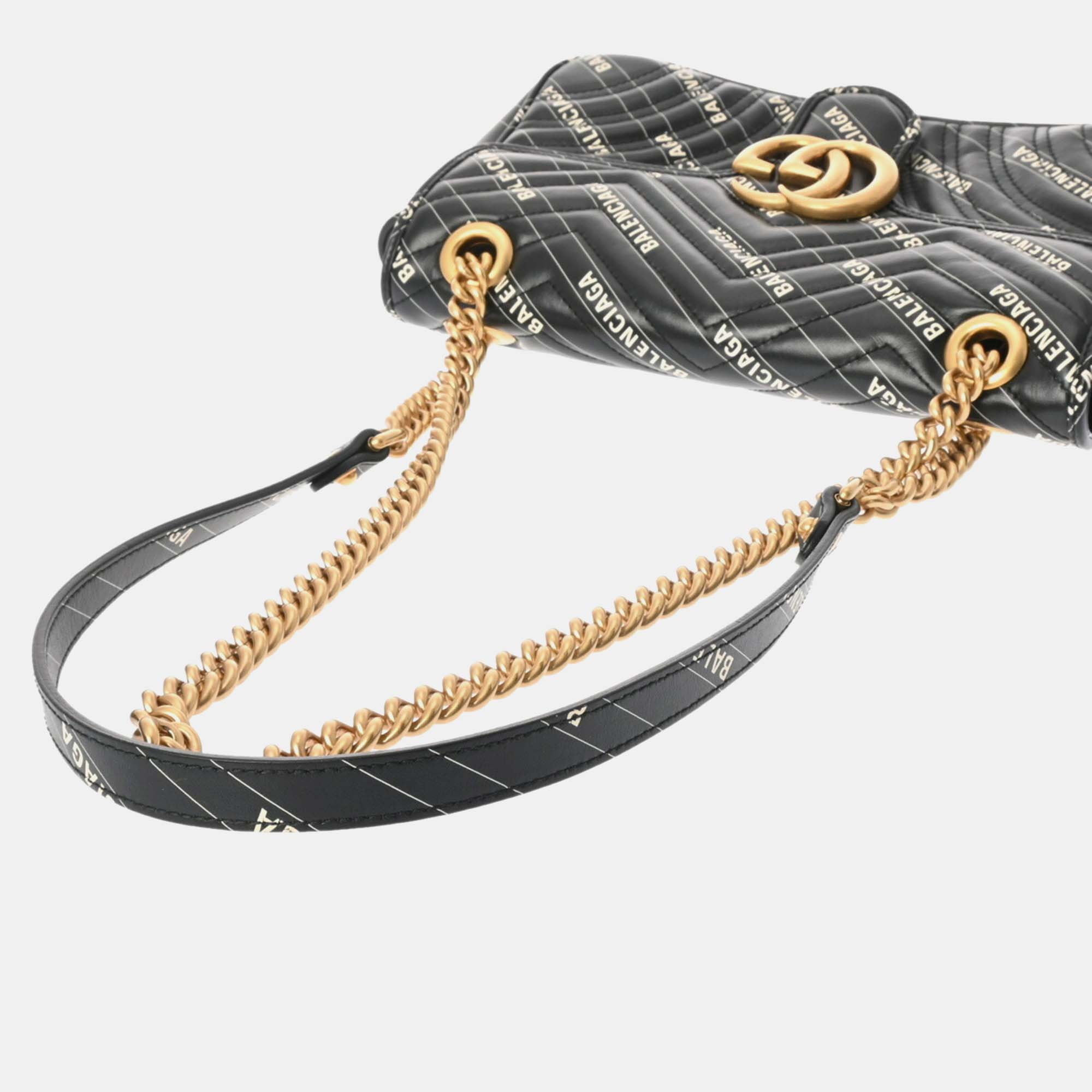 Gucci Black Leather GG Marmont Chain Shoulder Bag