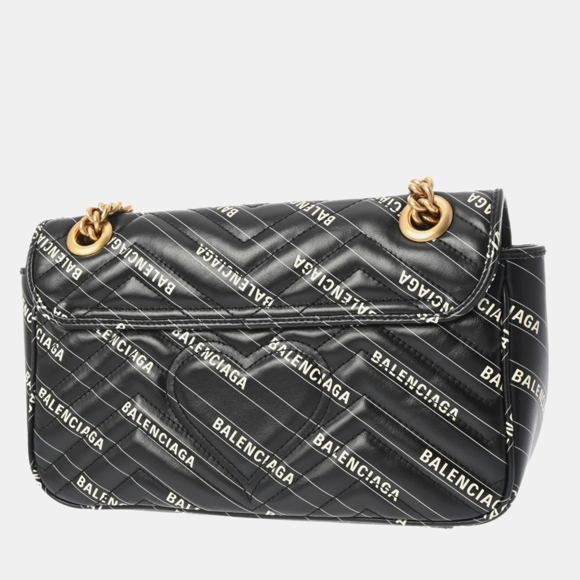 Gucci Black Leather GG Marmont Chain Shoulder Bag