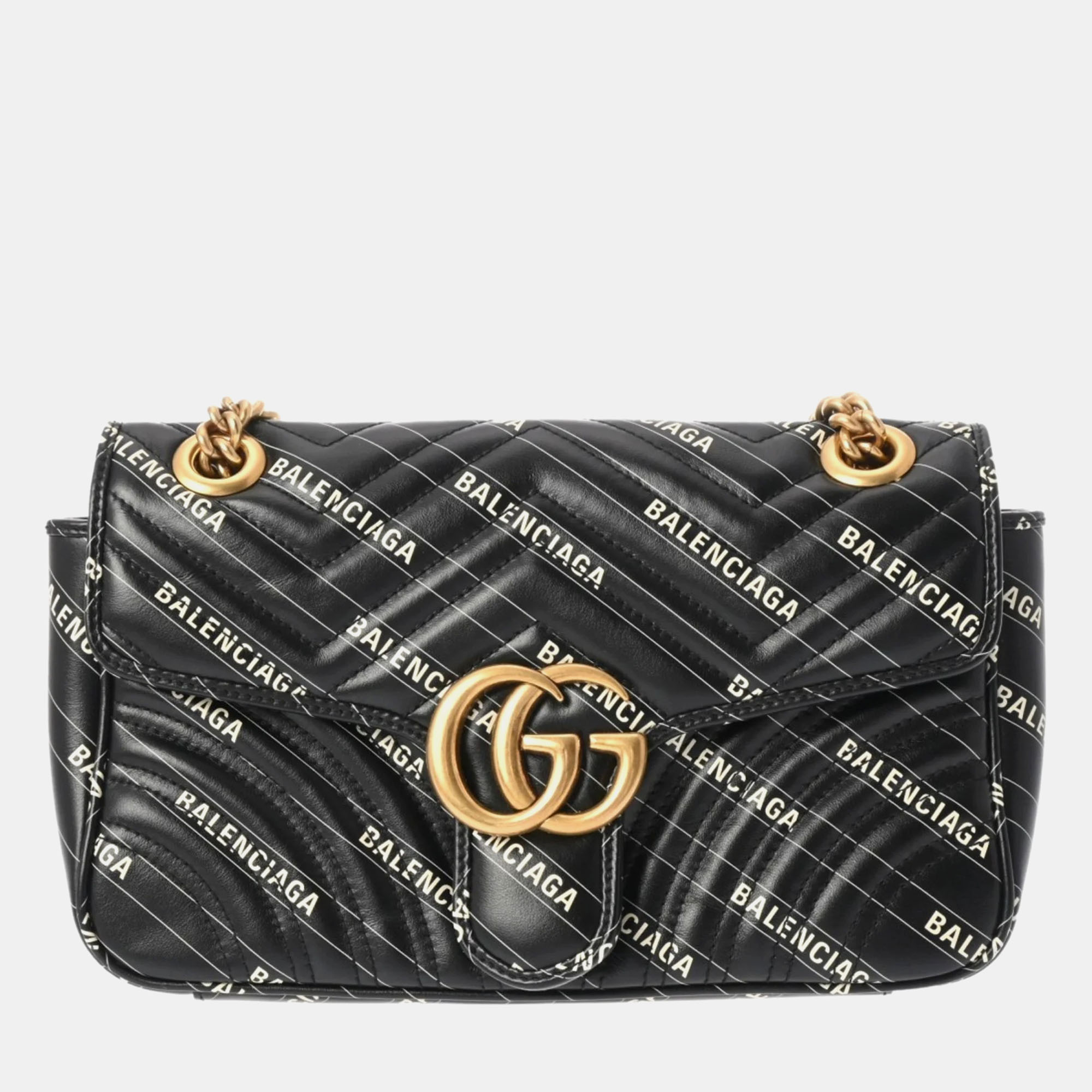 Gucci Black Leather GG Marmont Chain Shoulder Bag