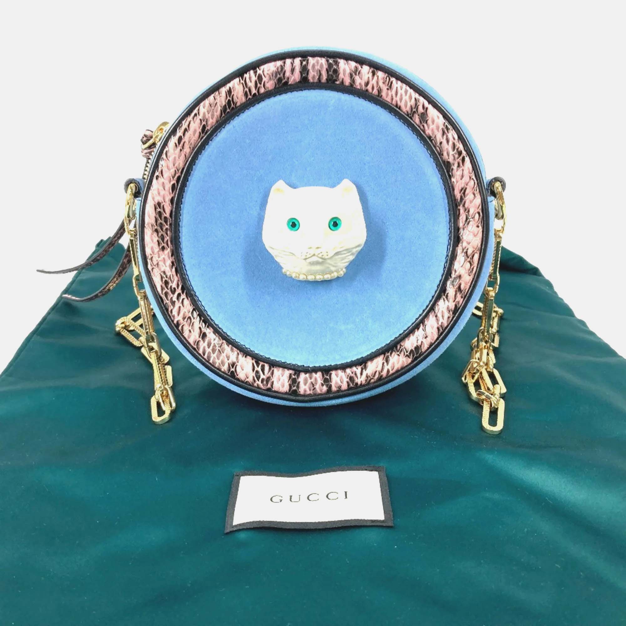 Gucci Blue Round Pochette Crossbody Chain Bag