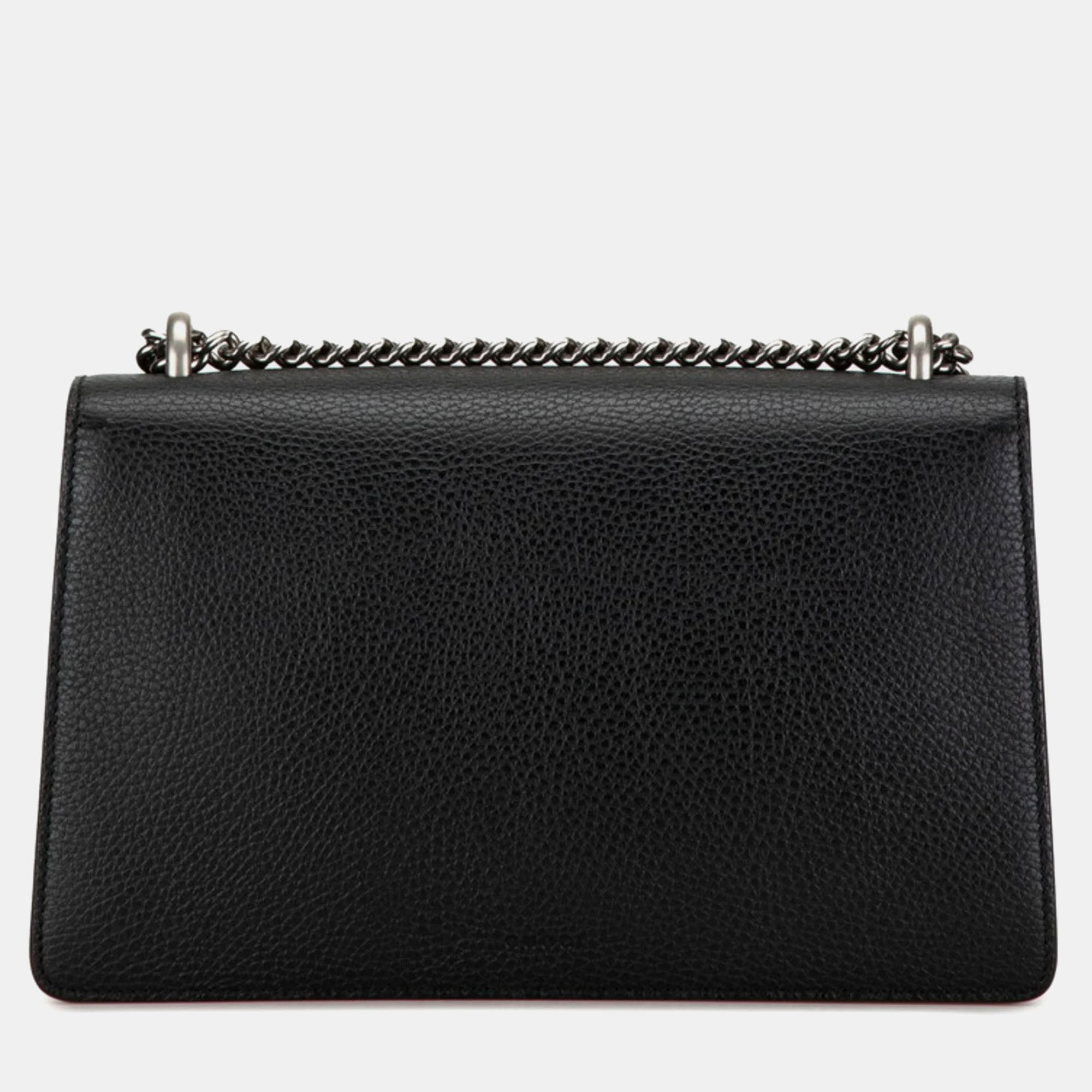 Gucci Black Leather Dionysus Rhinestone Chain Shoulder Bag