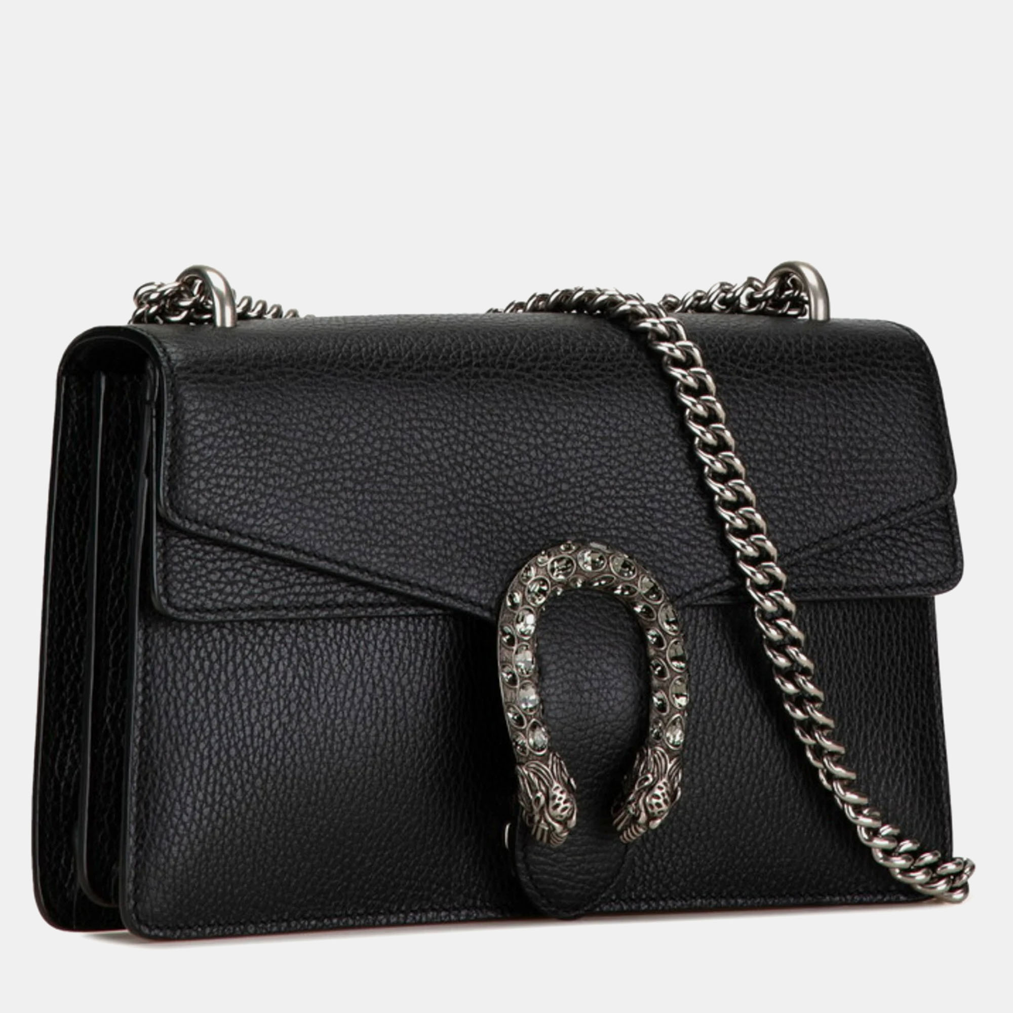 Gucci Black Leather Dionysus Rhinestone Chain Shoulder Bag