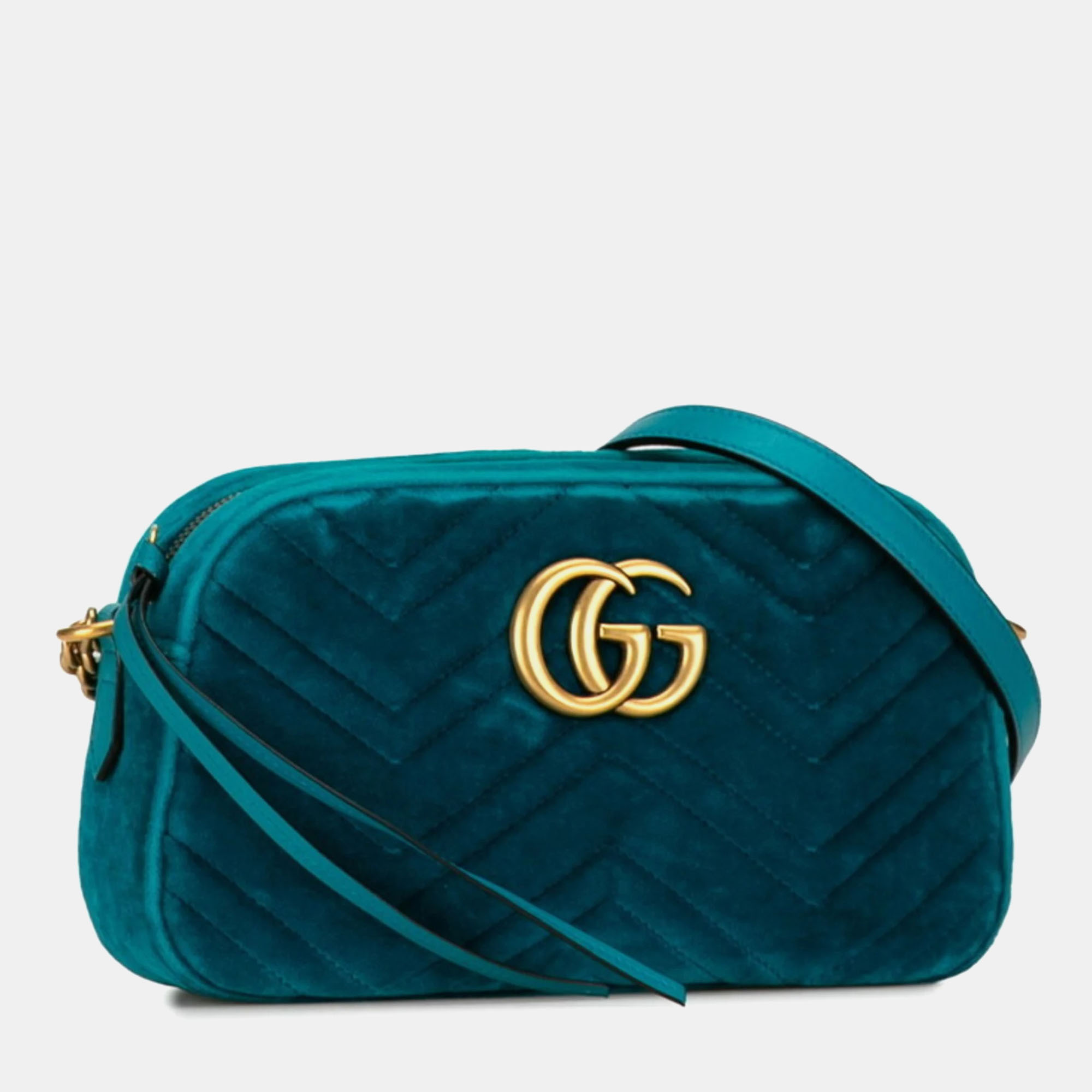 Gucci Blue VelvetGG Marmont Chain Shoulder Bag