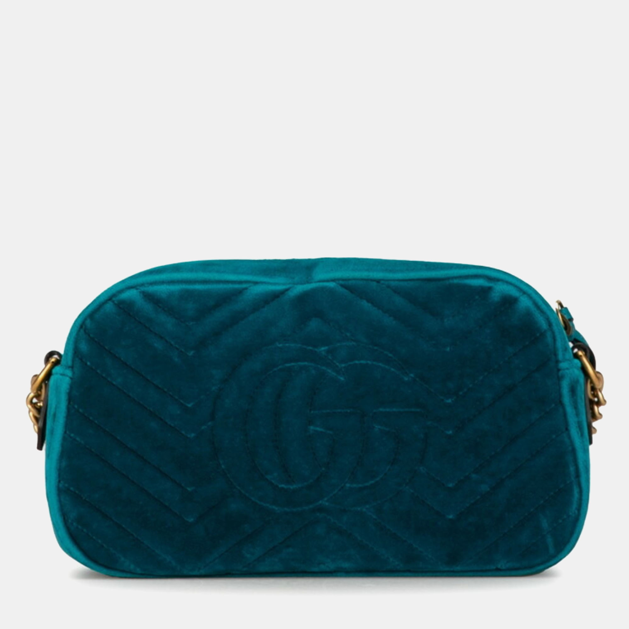 Gucci Blue VelvetGG Marmont Chain Shoulder Bag