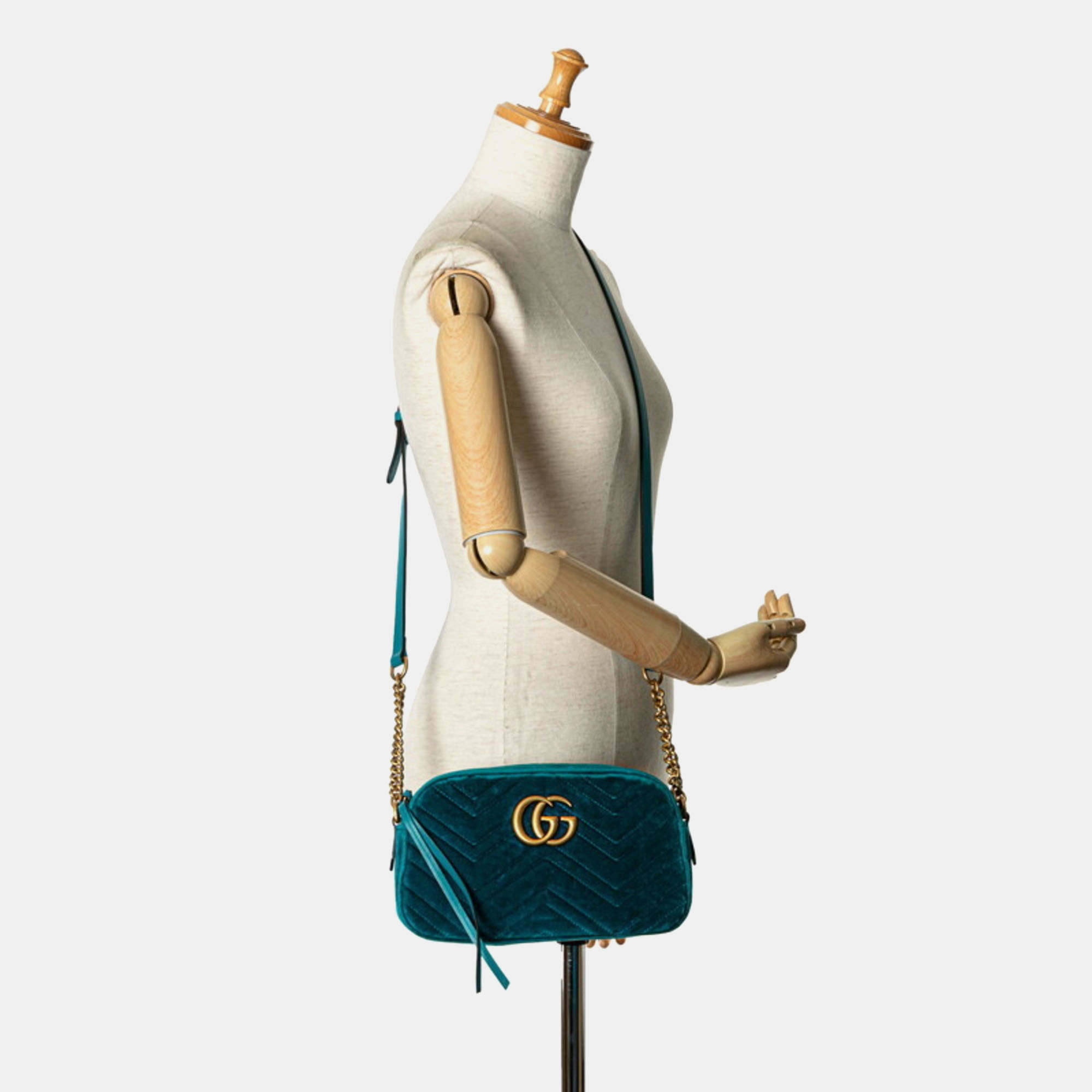 Gucci Blue VelvetGG Marmont Chain Shoulder Bag