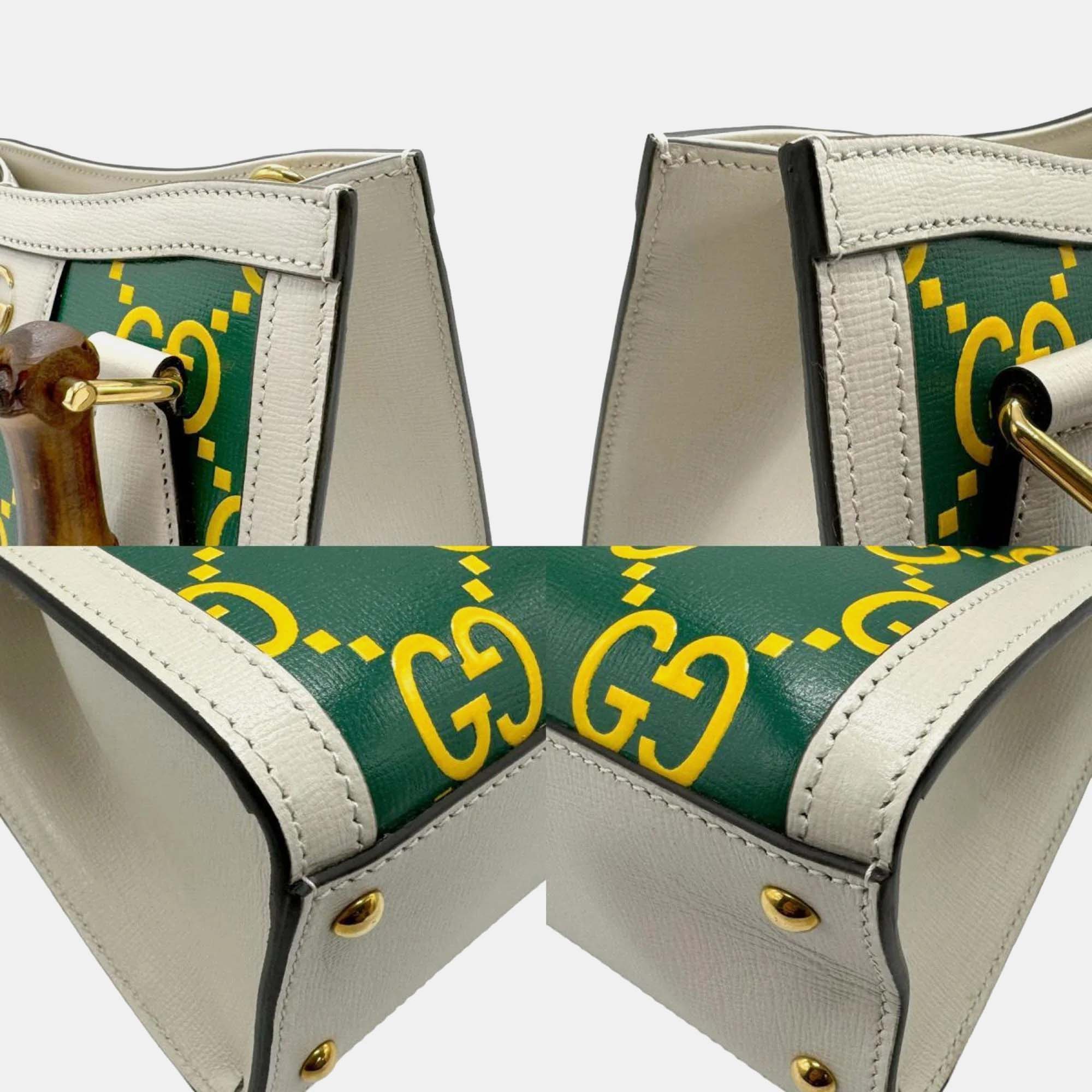 Gucci Ivory X Green Yellow Leather Shoulder Bag