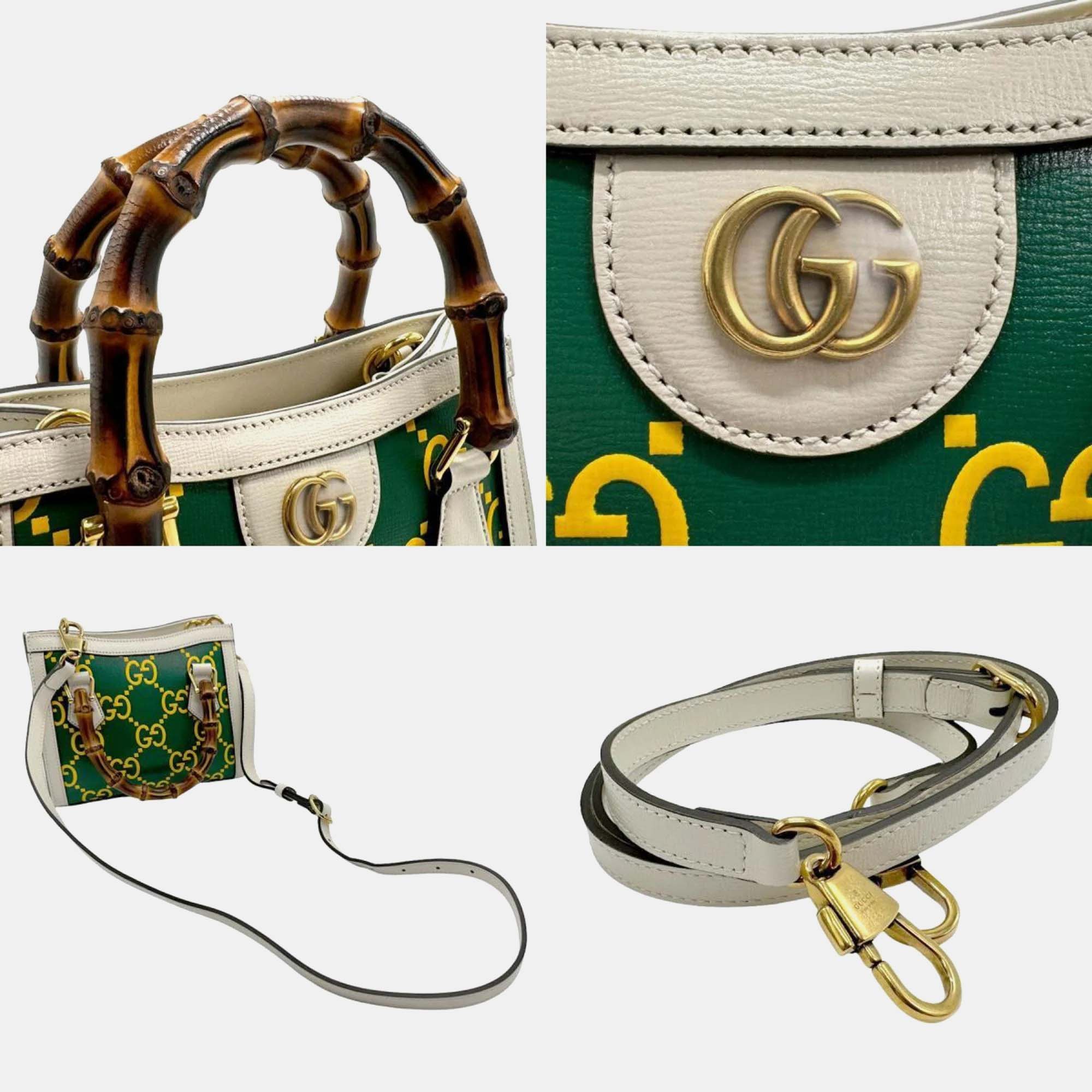 Gucci Ivory X Green Yellow Leather Shoulder Bag