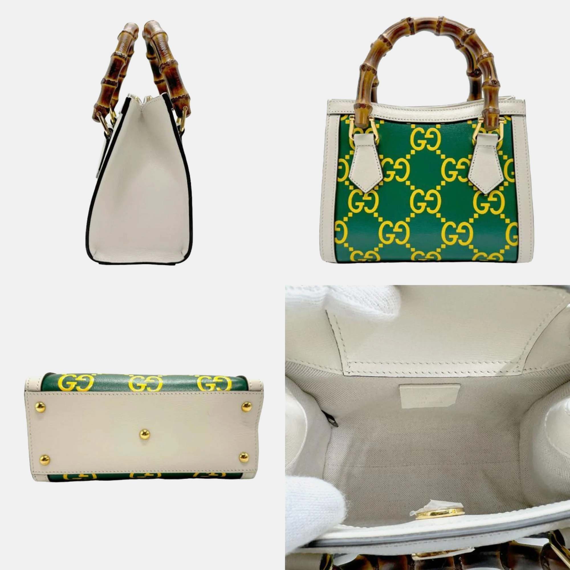 Gucci Ivory X Green Yellow Leather Shoulder Bag