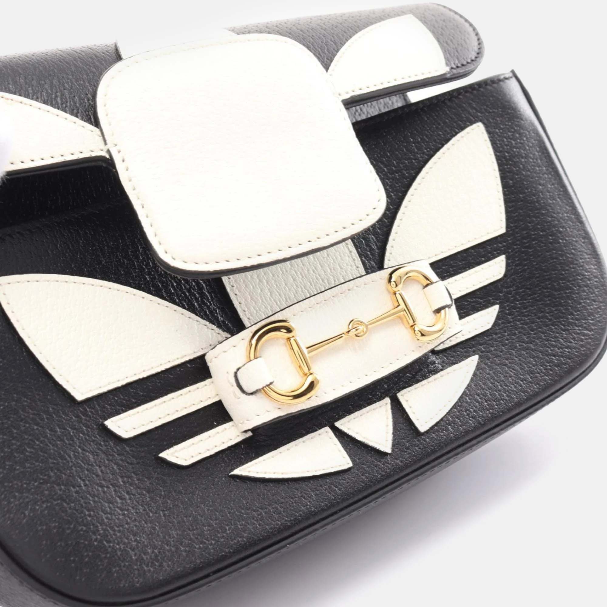 Gucci X Adidas Black White Leather Horsebit Handbag